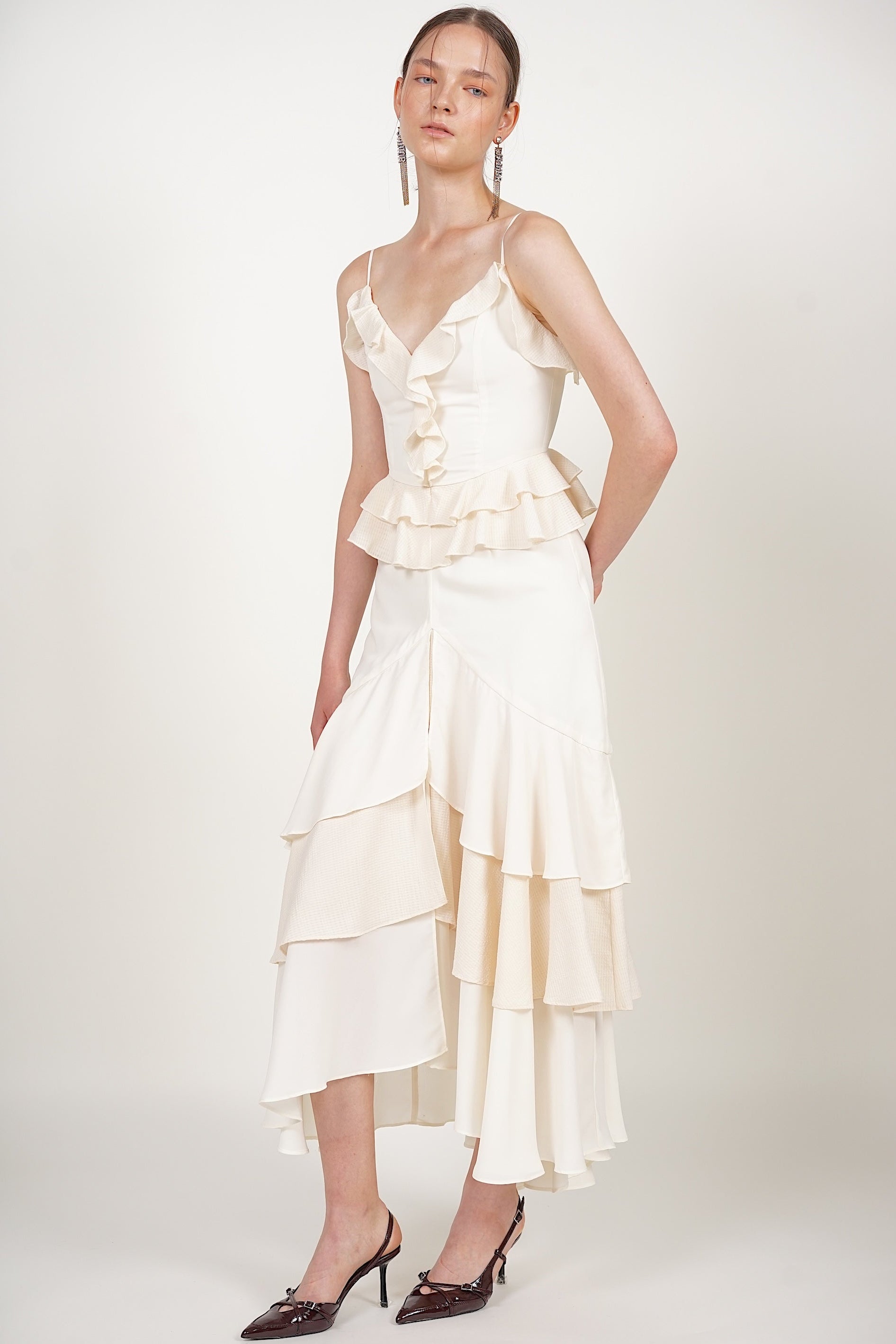 Frilled Maxi Dress in Ecru