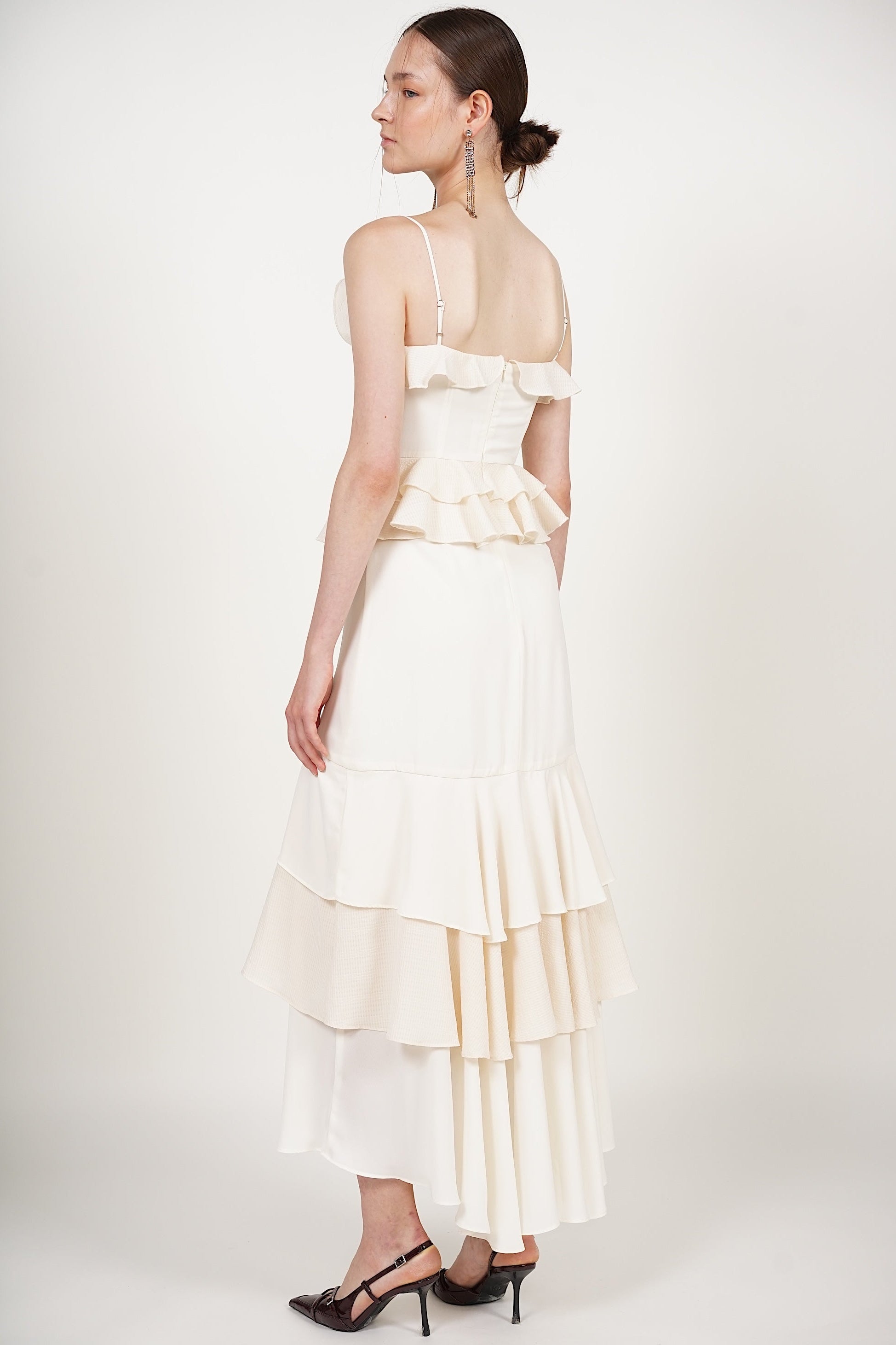 Frilled Maxi Dress in Ecru