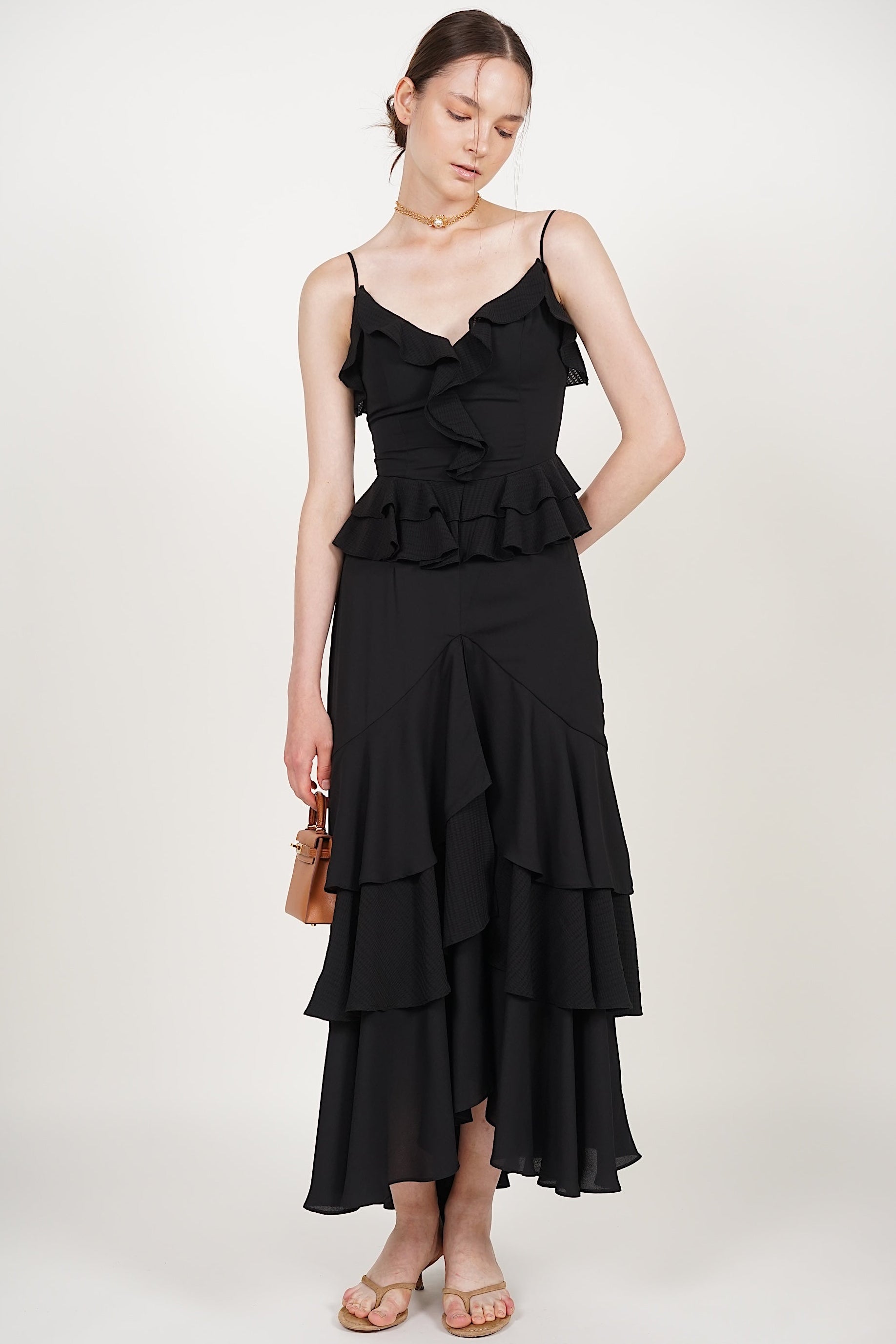 Frilled Maxi Dress in Black