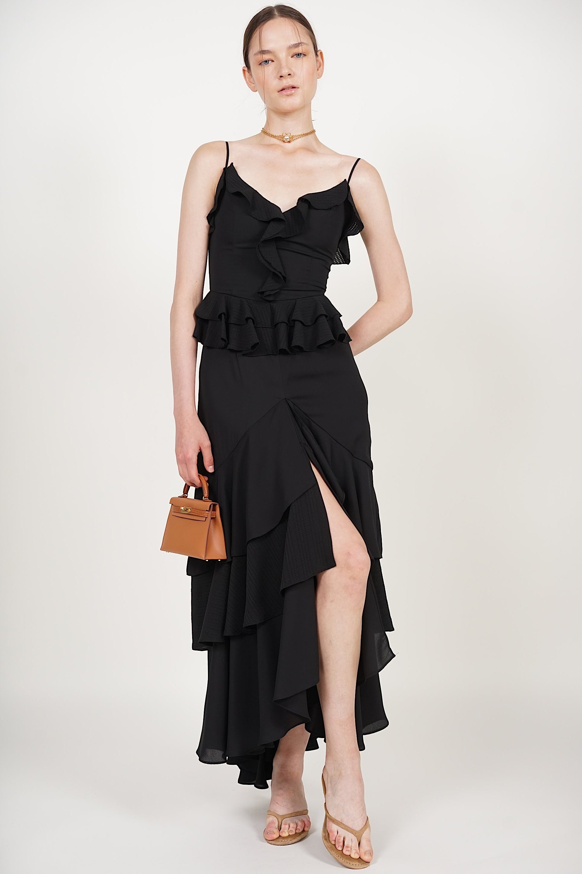 Frilled Maxi Dress in Black