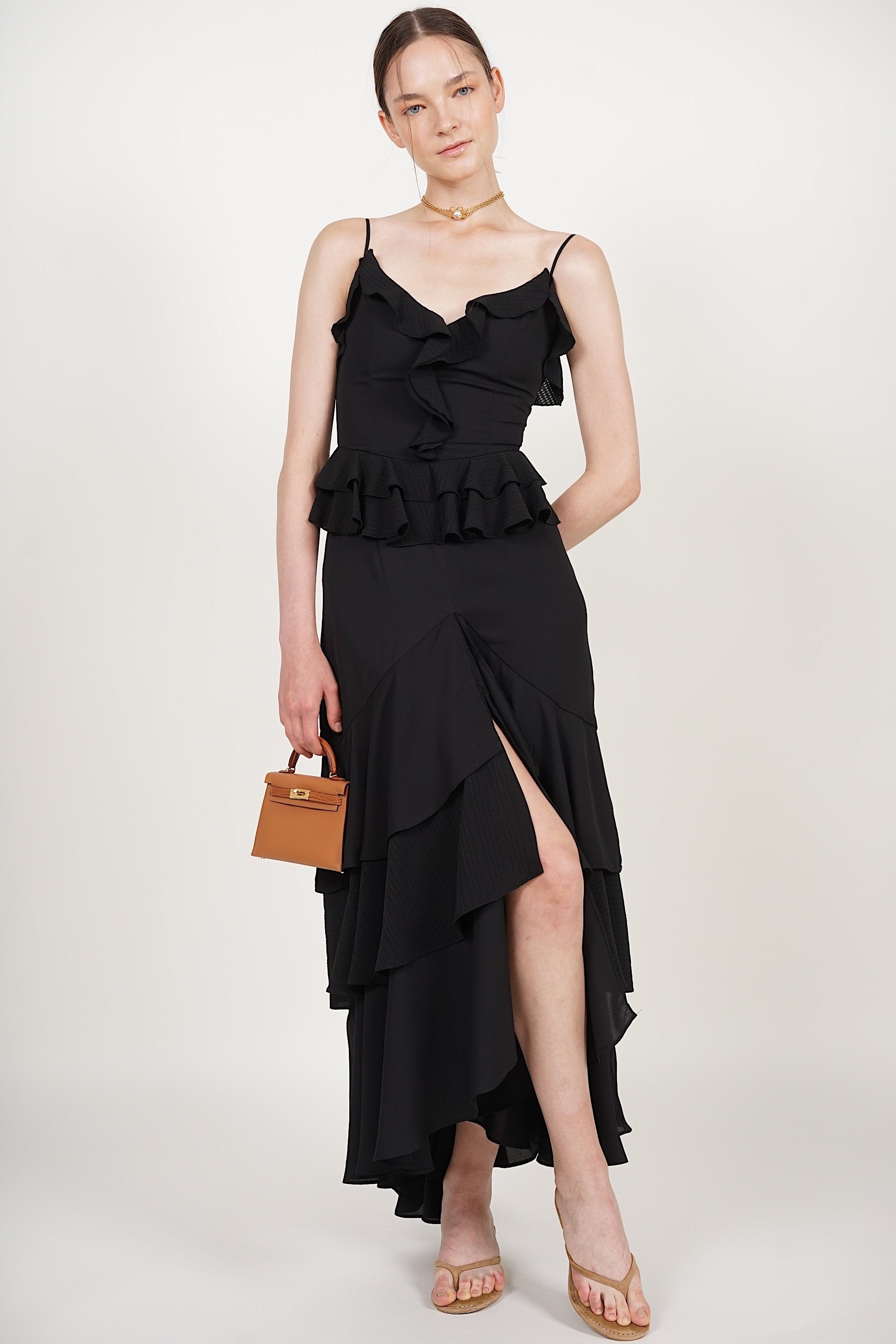 Frilled Maxi Dress in Black