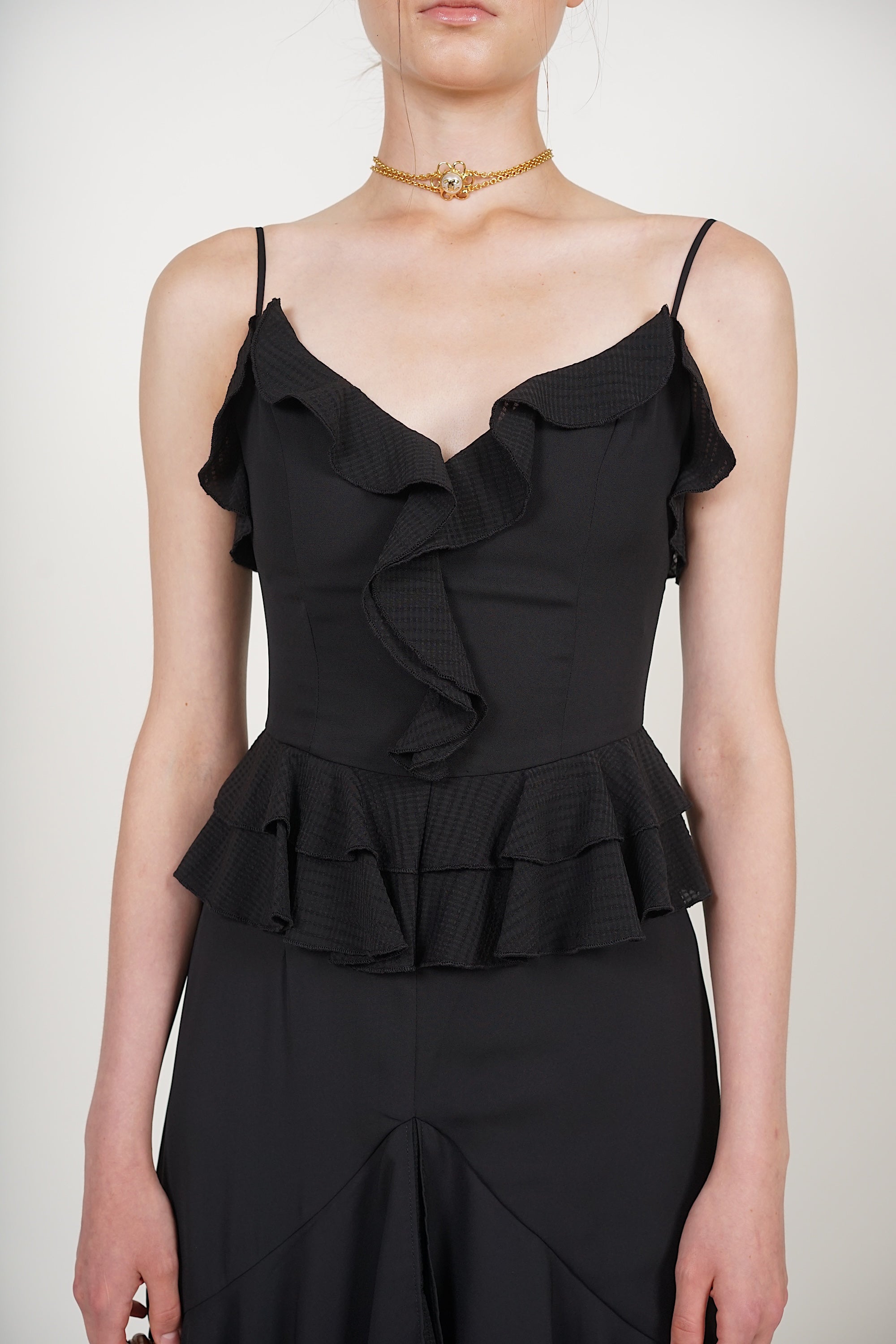 Frilled Maxi Dress in Black