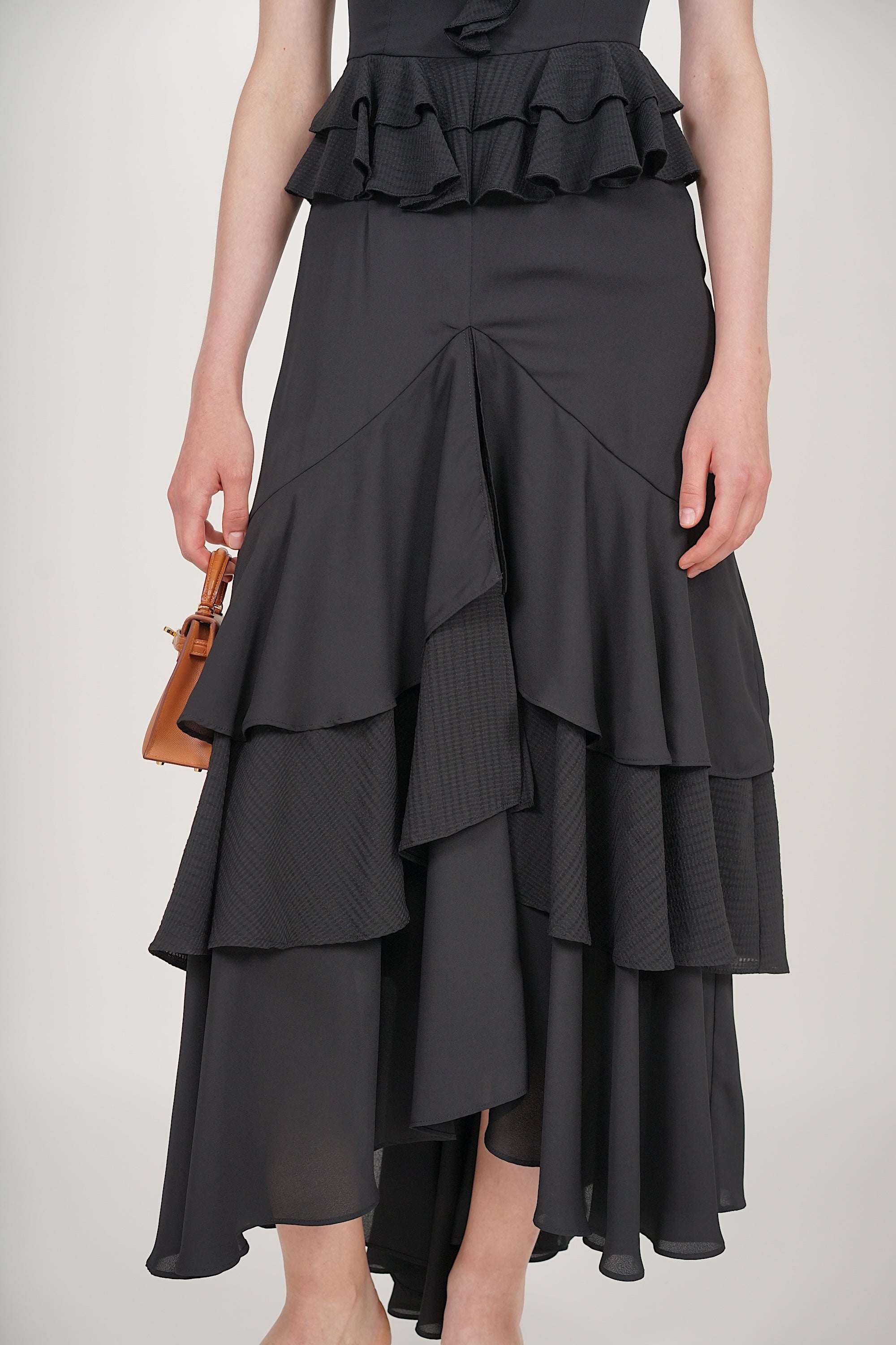 Frilled Maxi Dress in Black