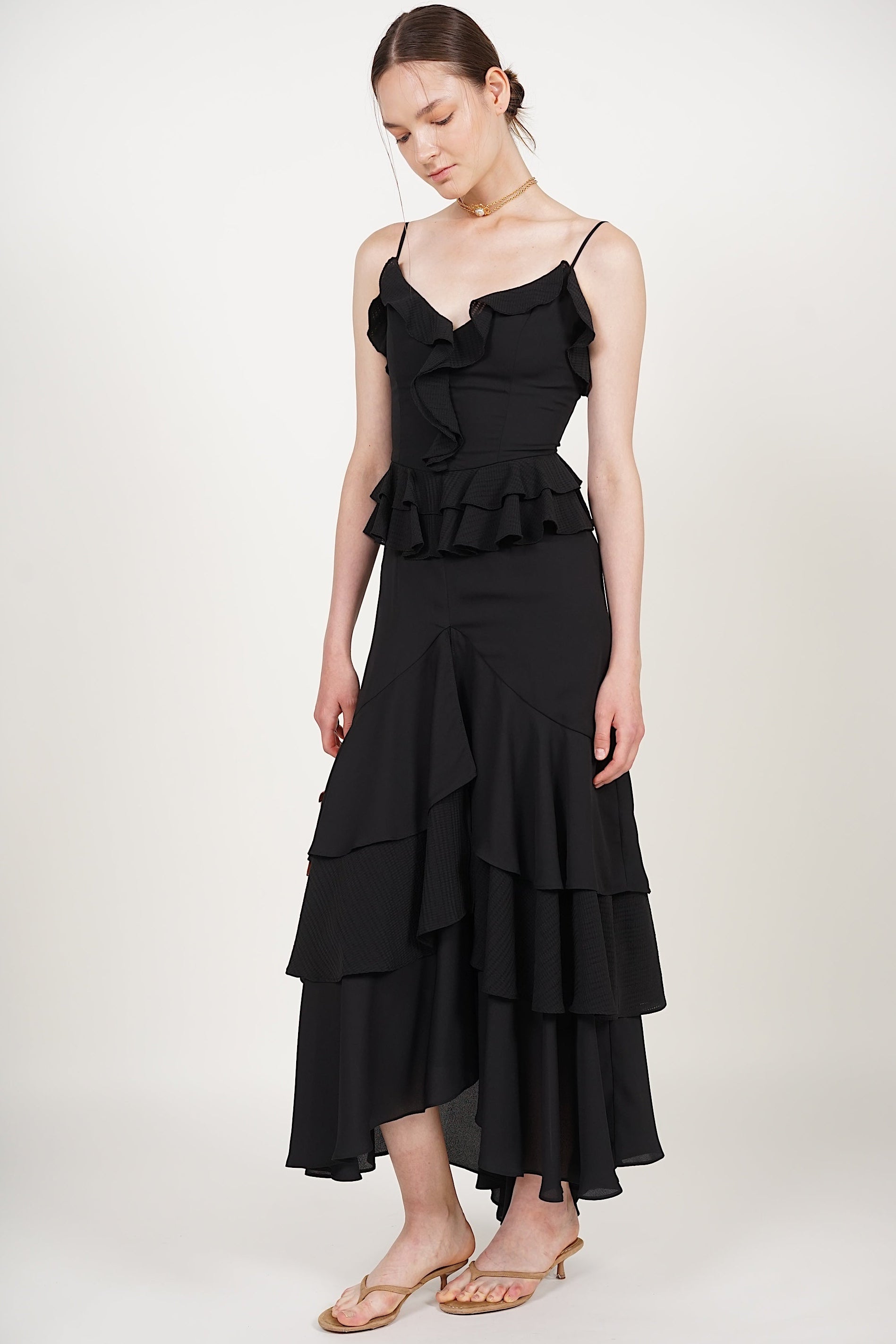 Frilled Maxi Dress in Black