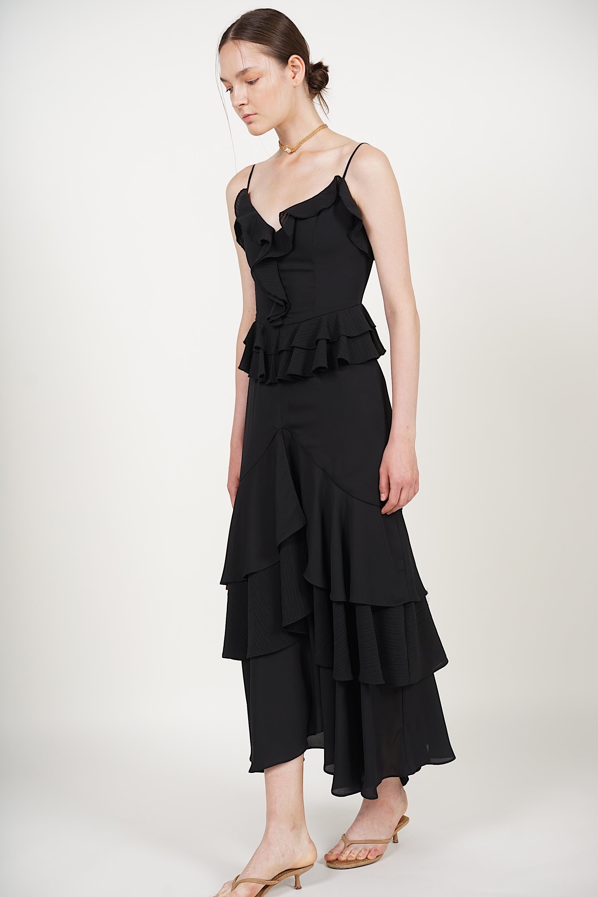 Frilled Maxi Dress in Black
