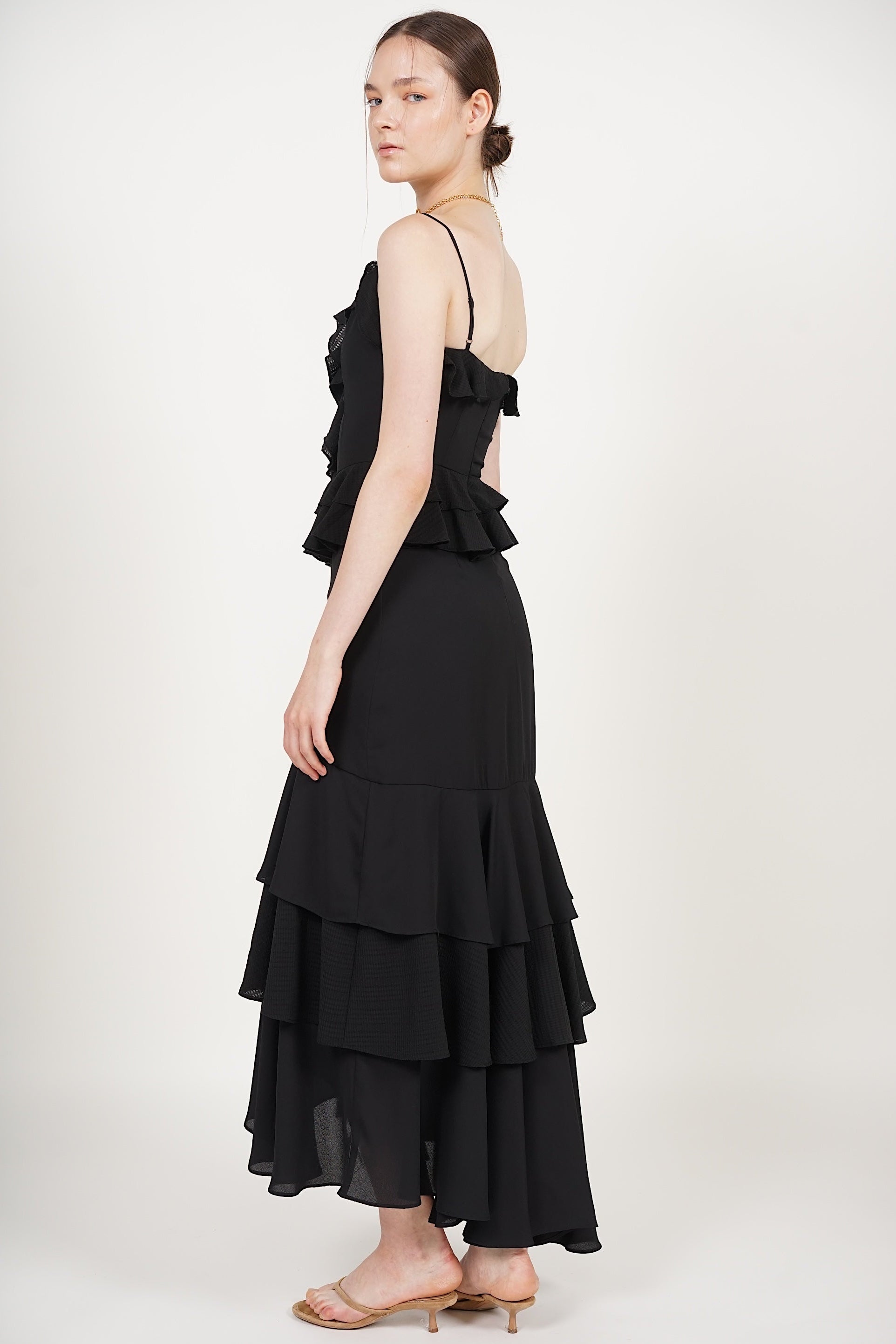 Frilled Maxi Dress in Black