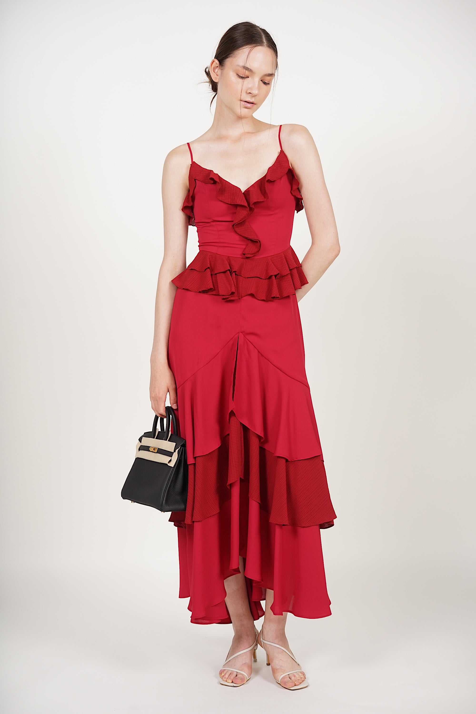 COMING SOON - Frilled Maxi Dress in Red