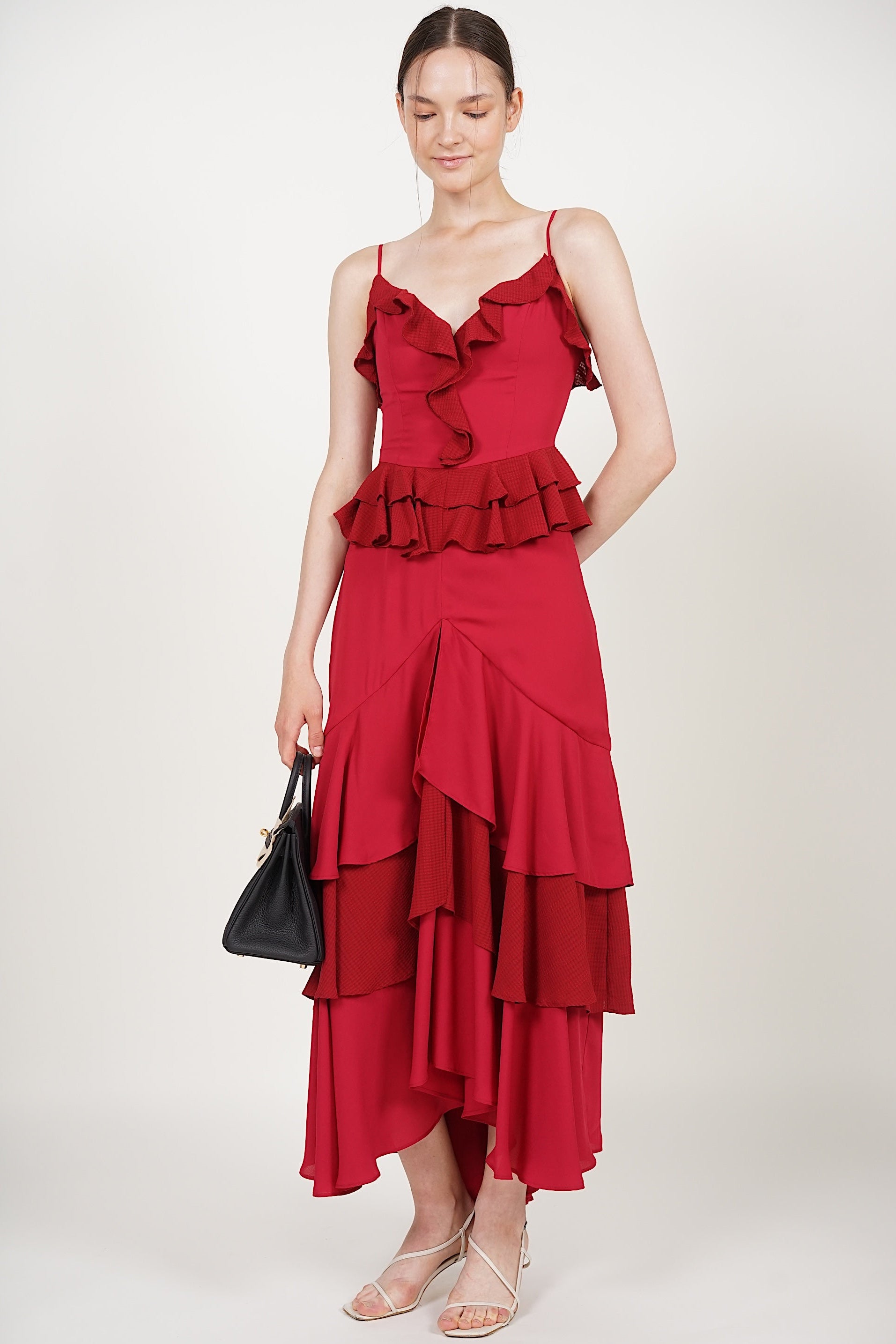 Frilled Maxi Dress in Red