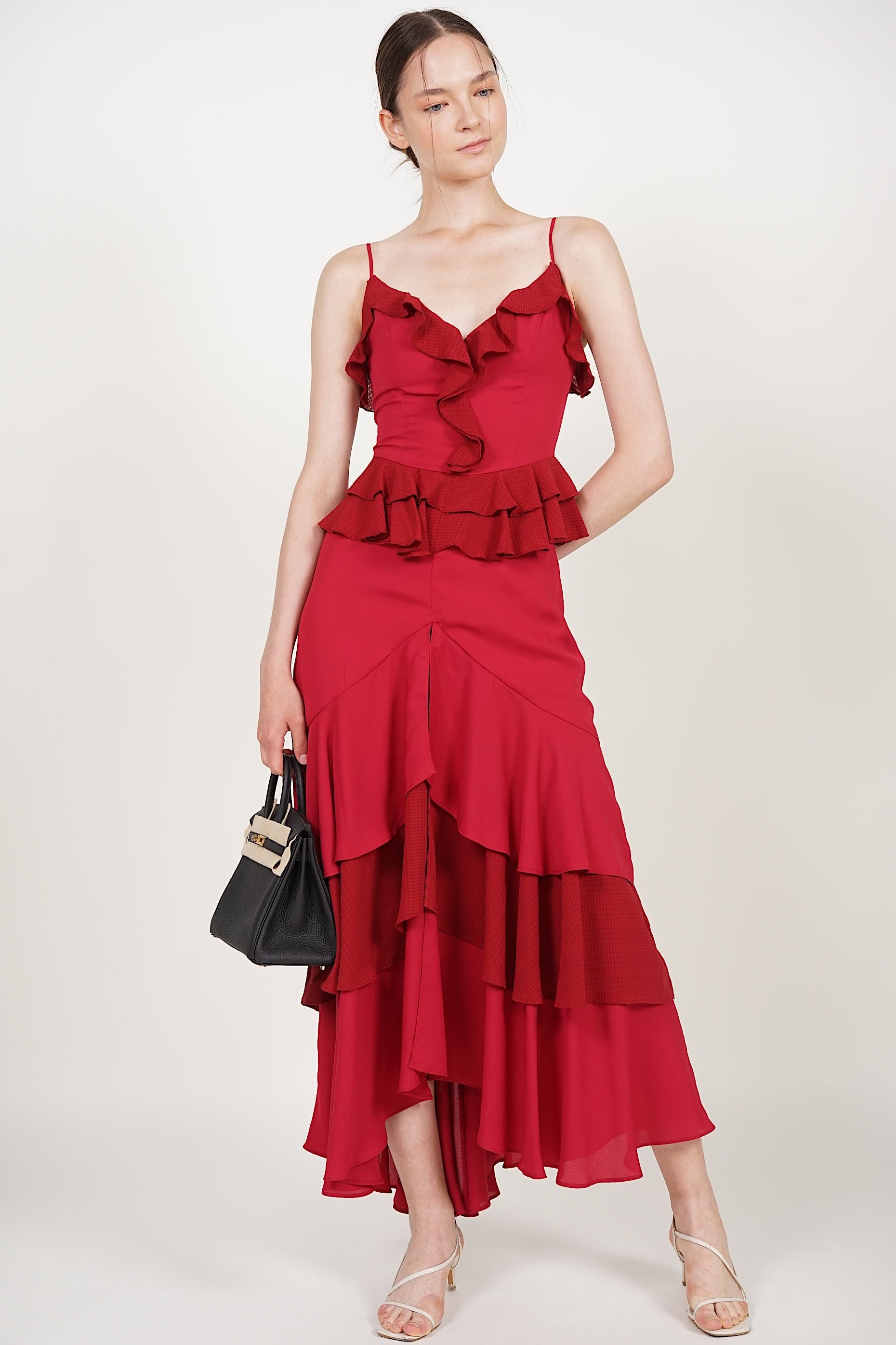 Frilled Maxi Dress in Red