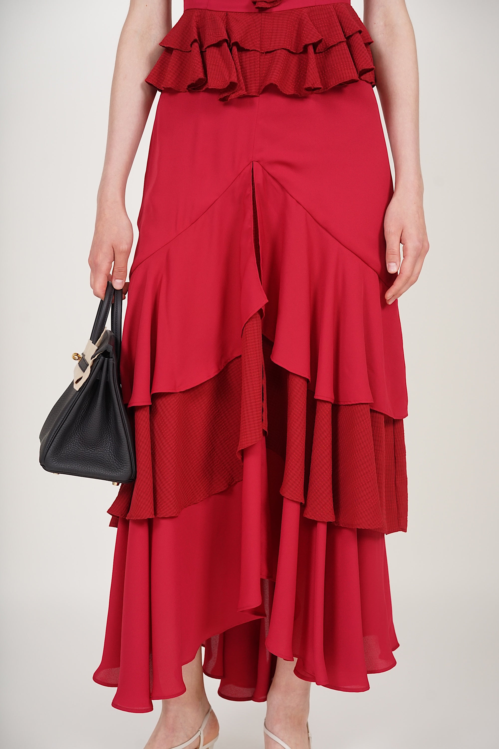 Frilled Maxi Dress in Red
