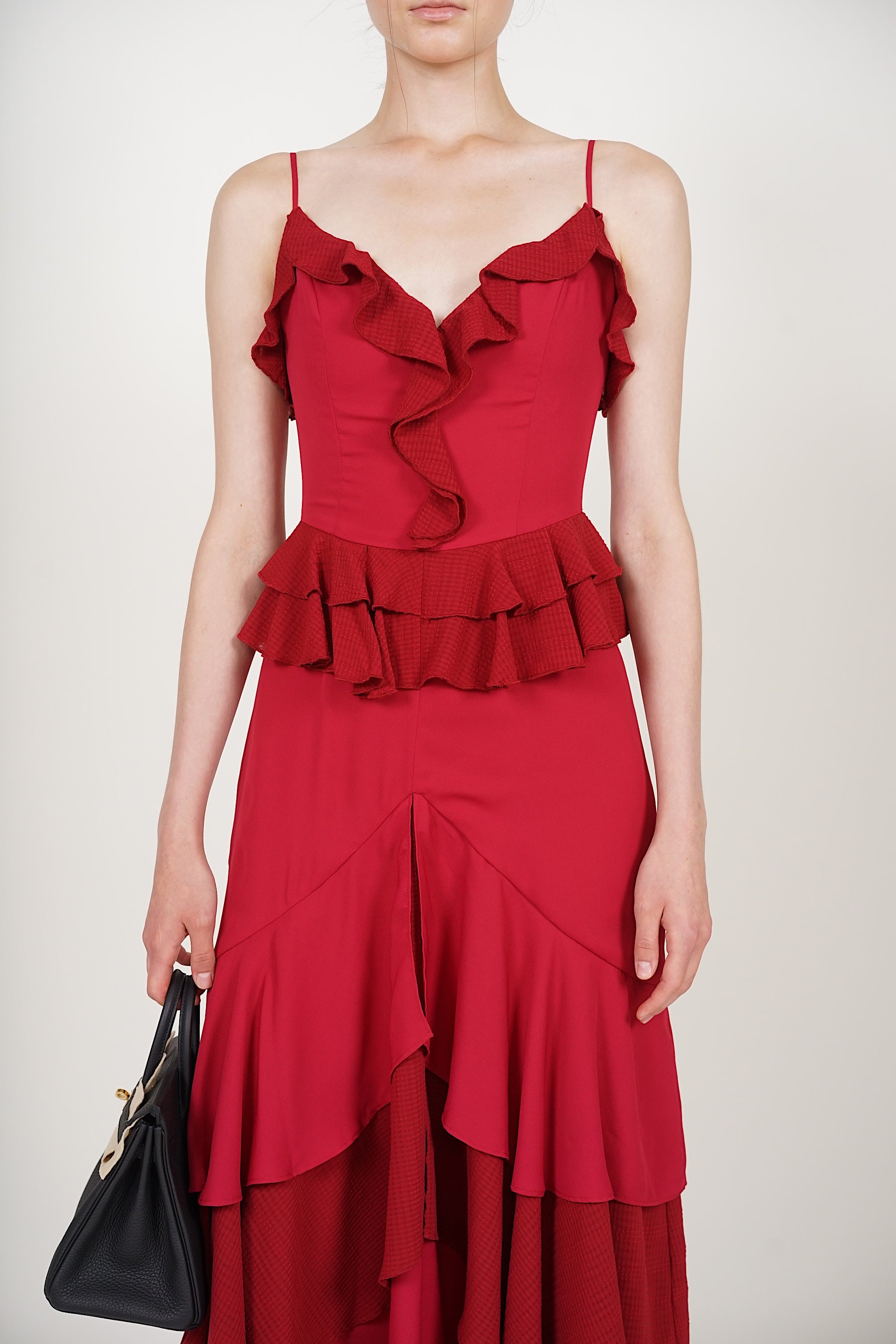Frilled Maxi Dress in Red