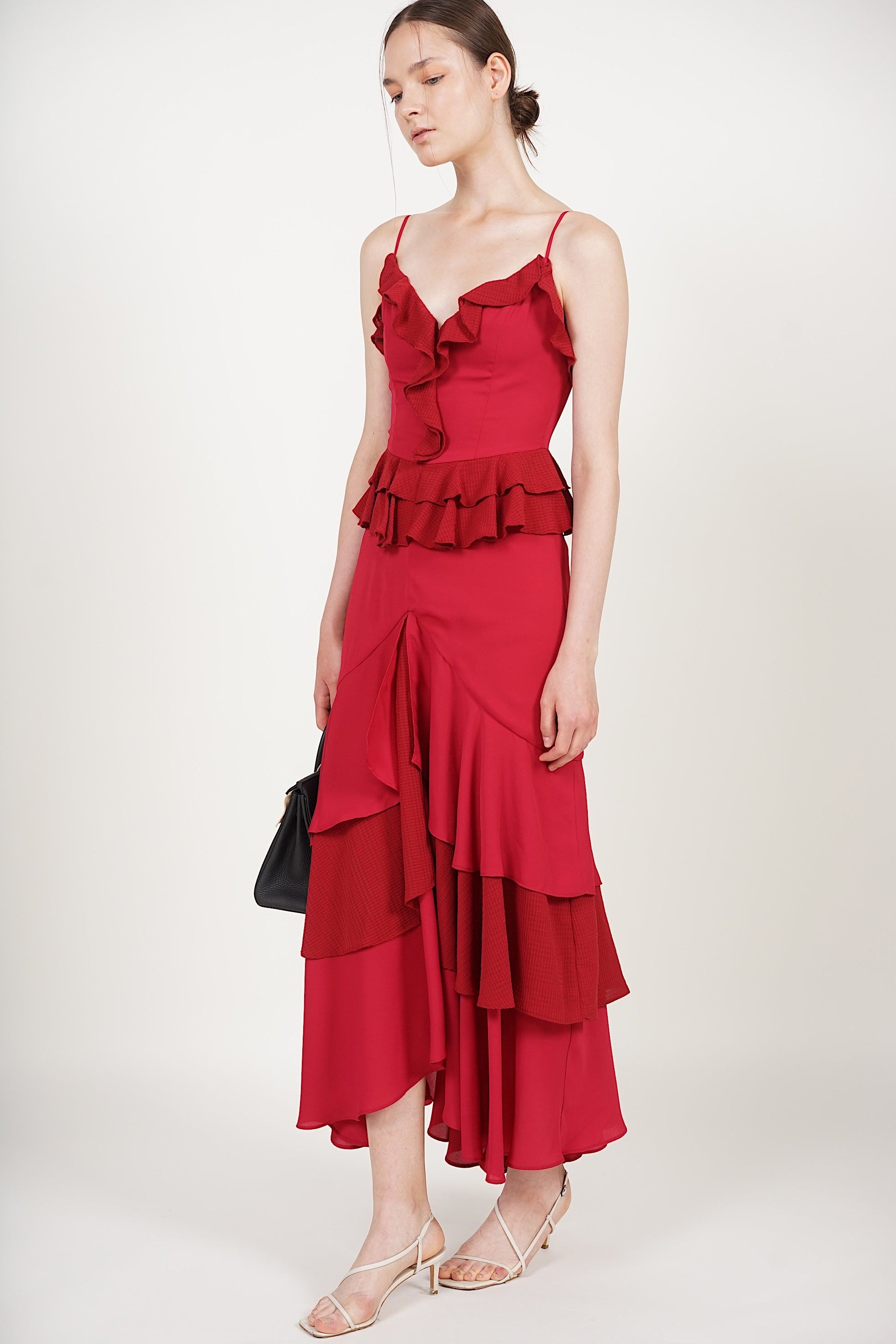 Frilled Maxi Dress in Red