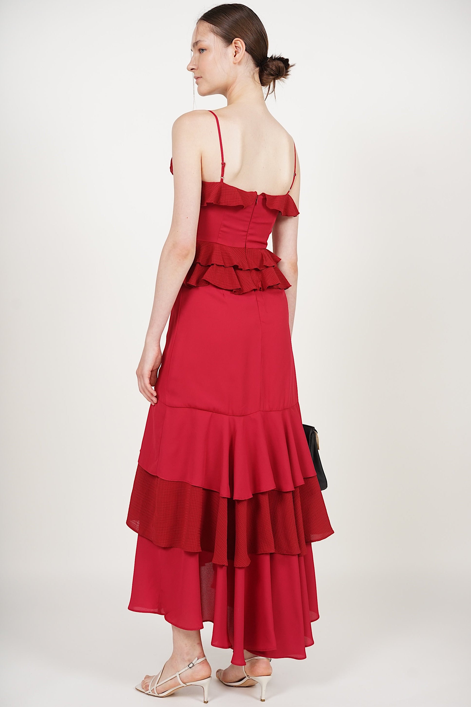Frilled Maxi Dress in Red
