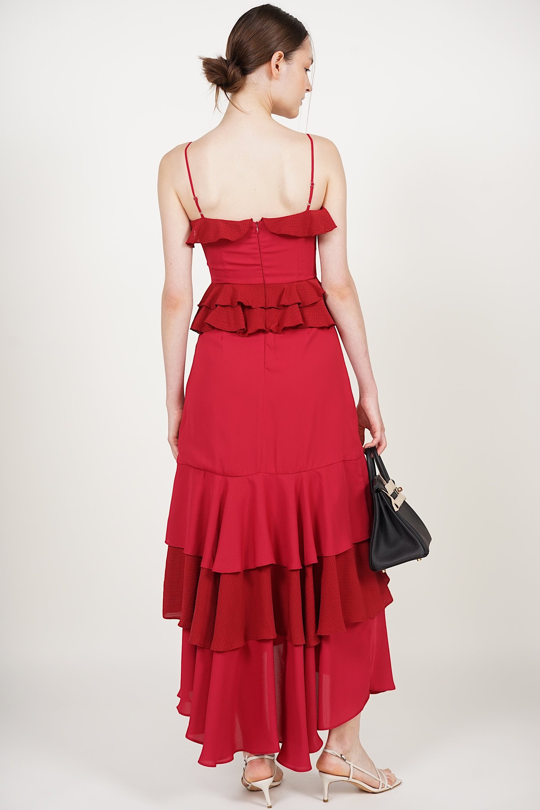 Frilled Maxi Dress in Red
