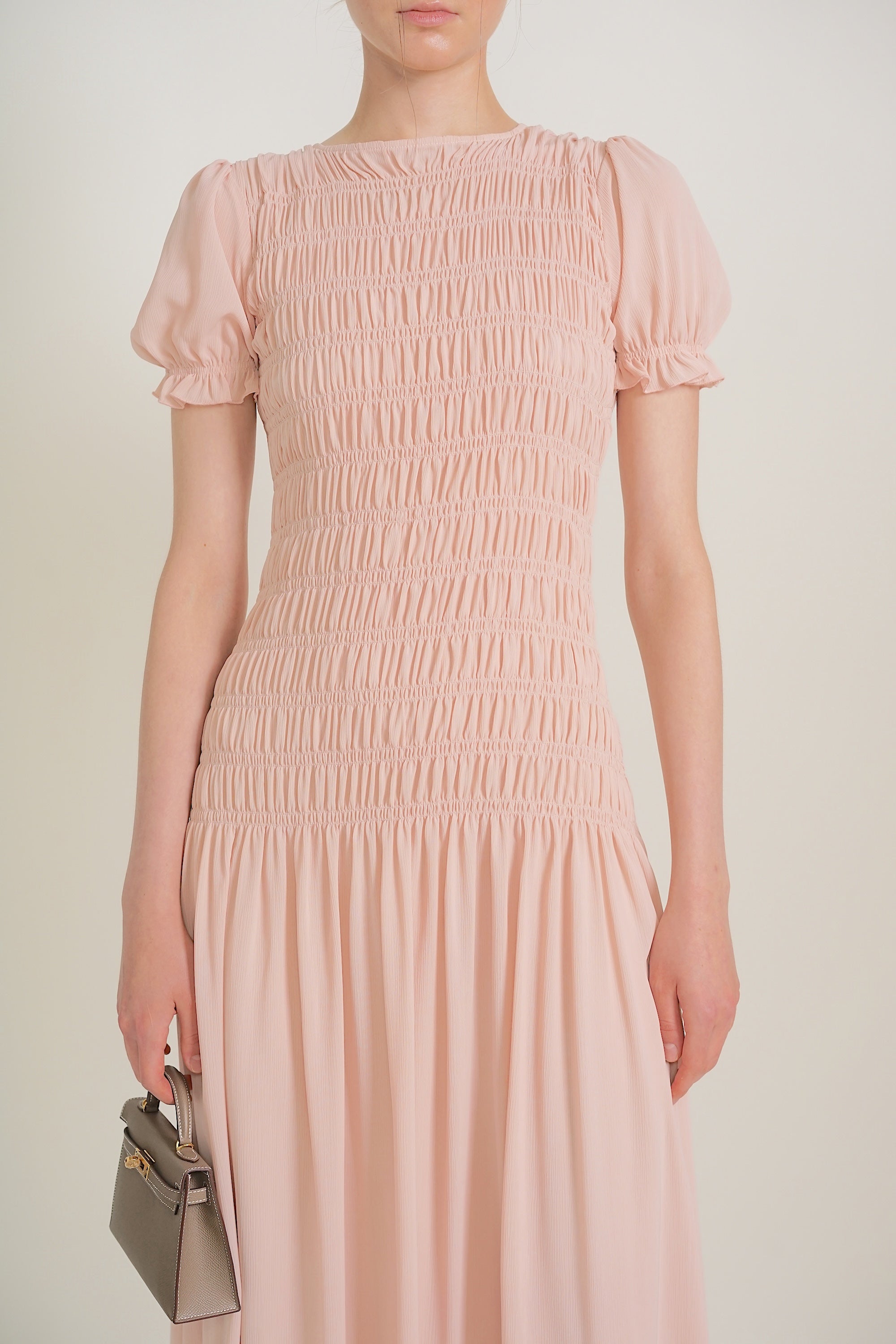 Smocked Flare Dress in Pink