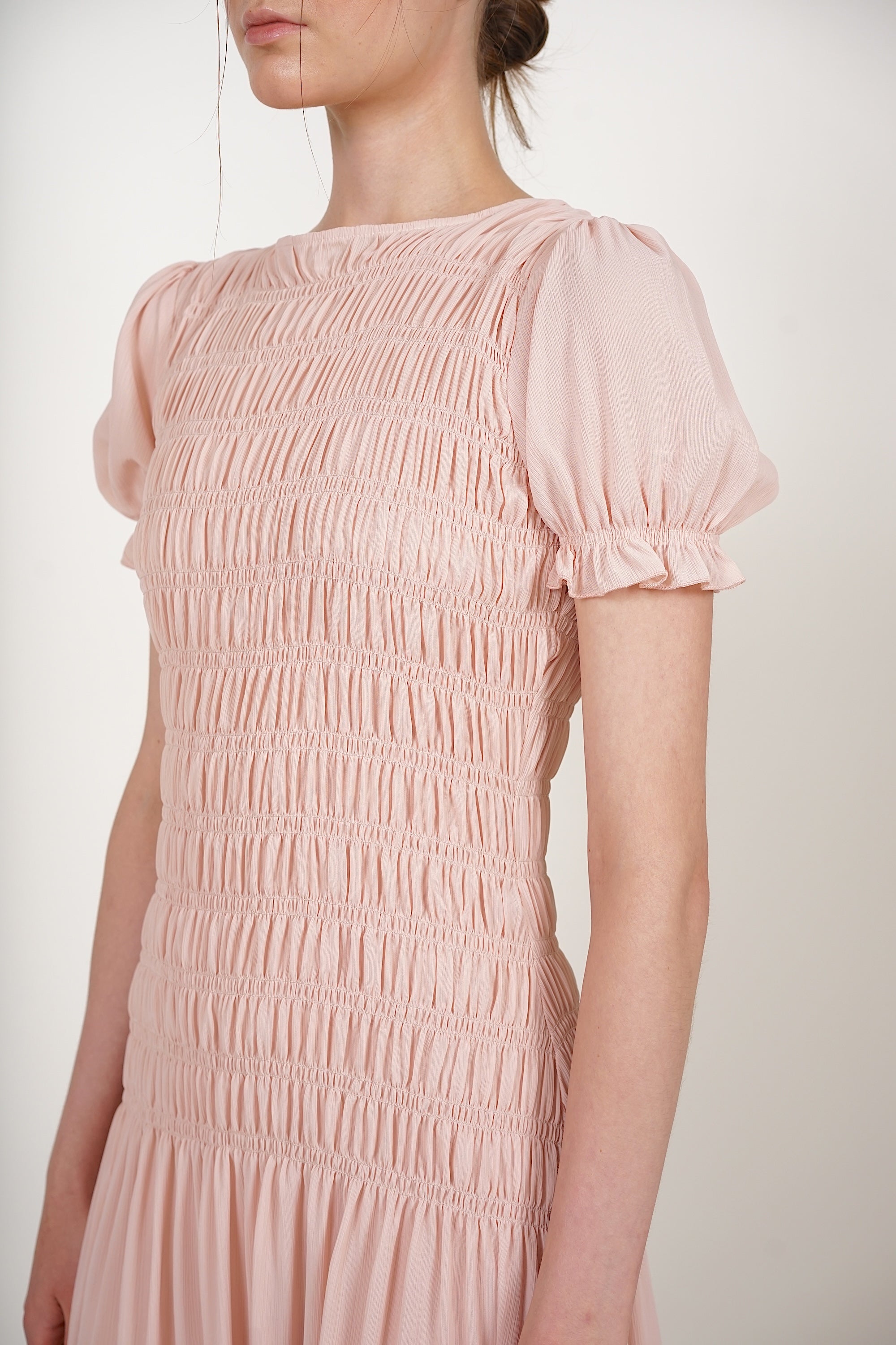 Smocked Flare Dress in Pink
