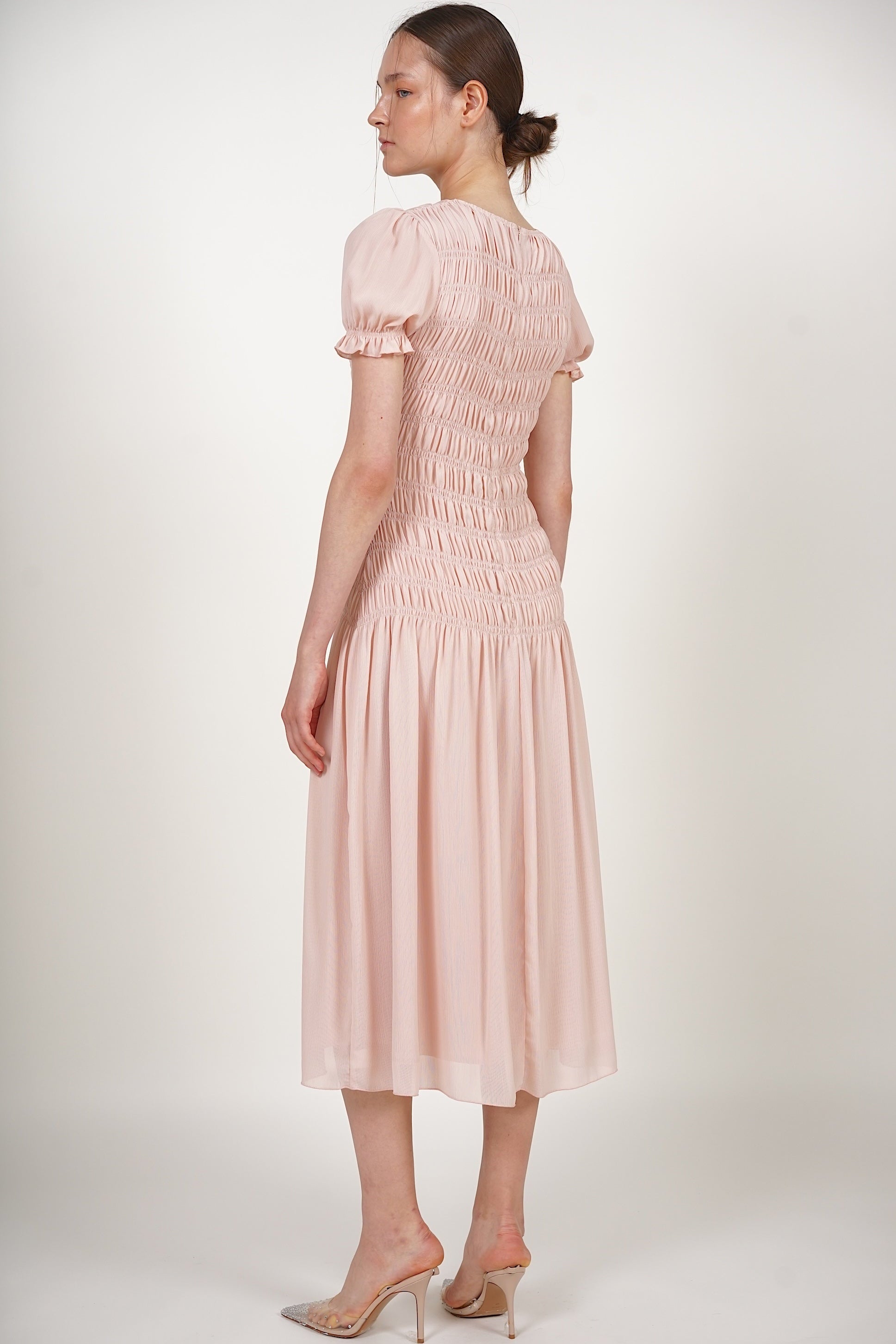 Smocked Flare Dress in Pink