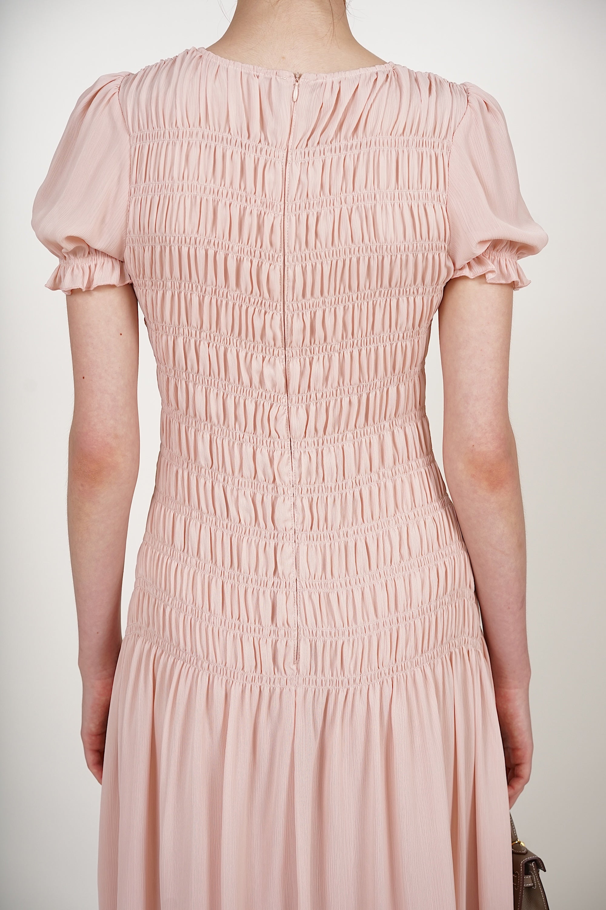 Smocked Flare Dress in Pink