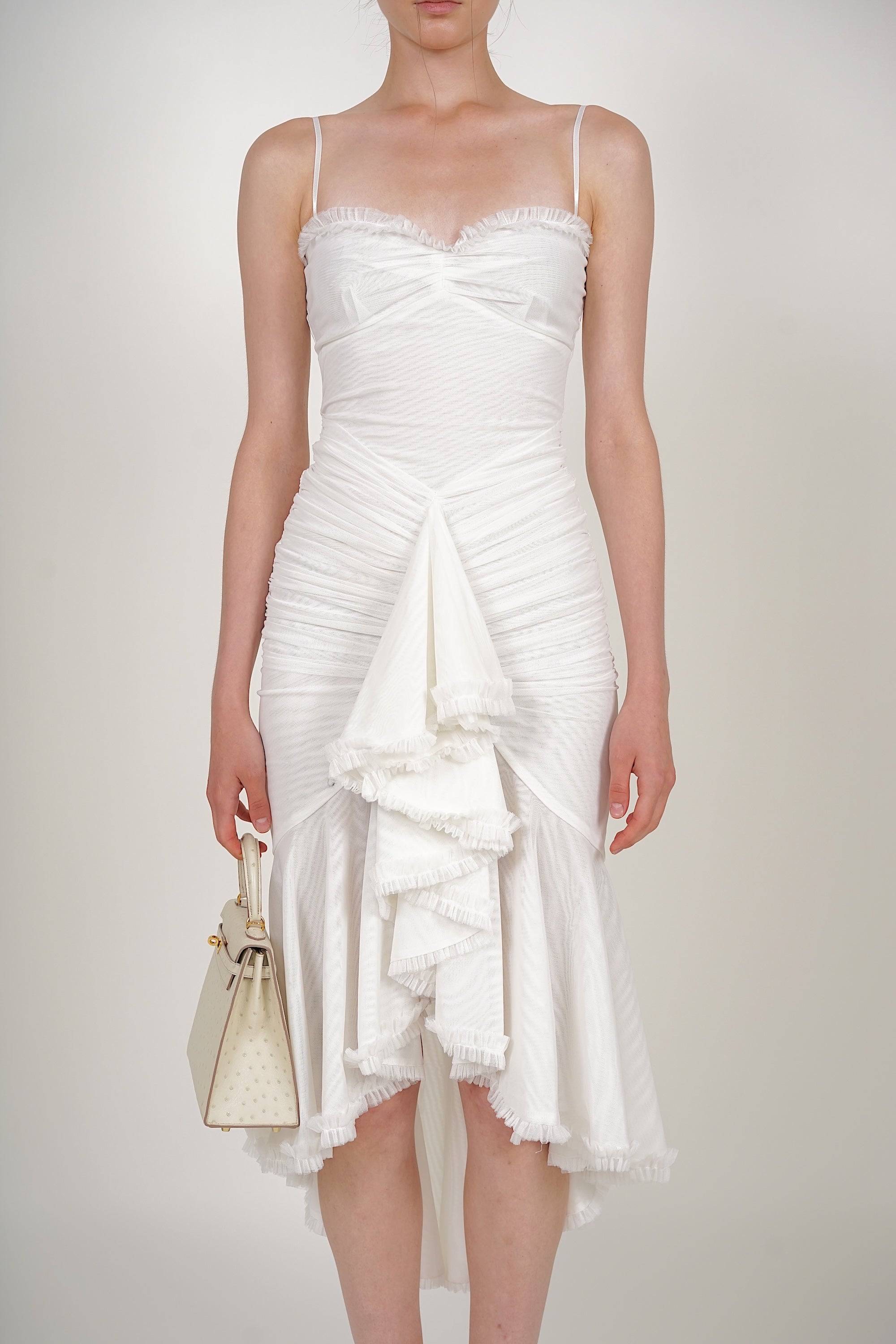 Ruffle Draped Dress in White