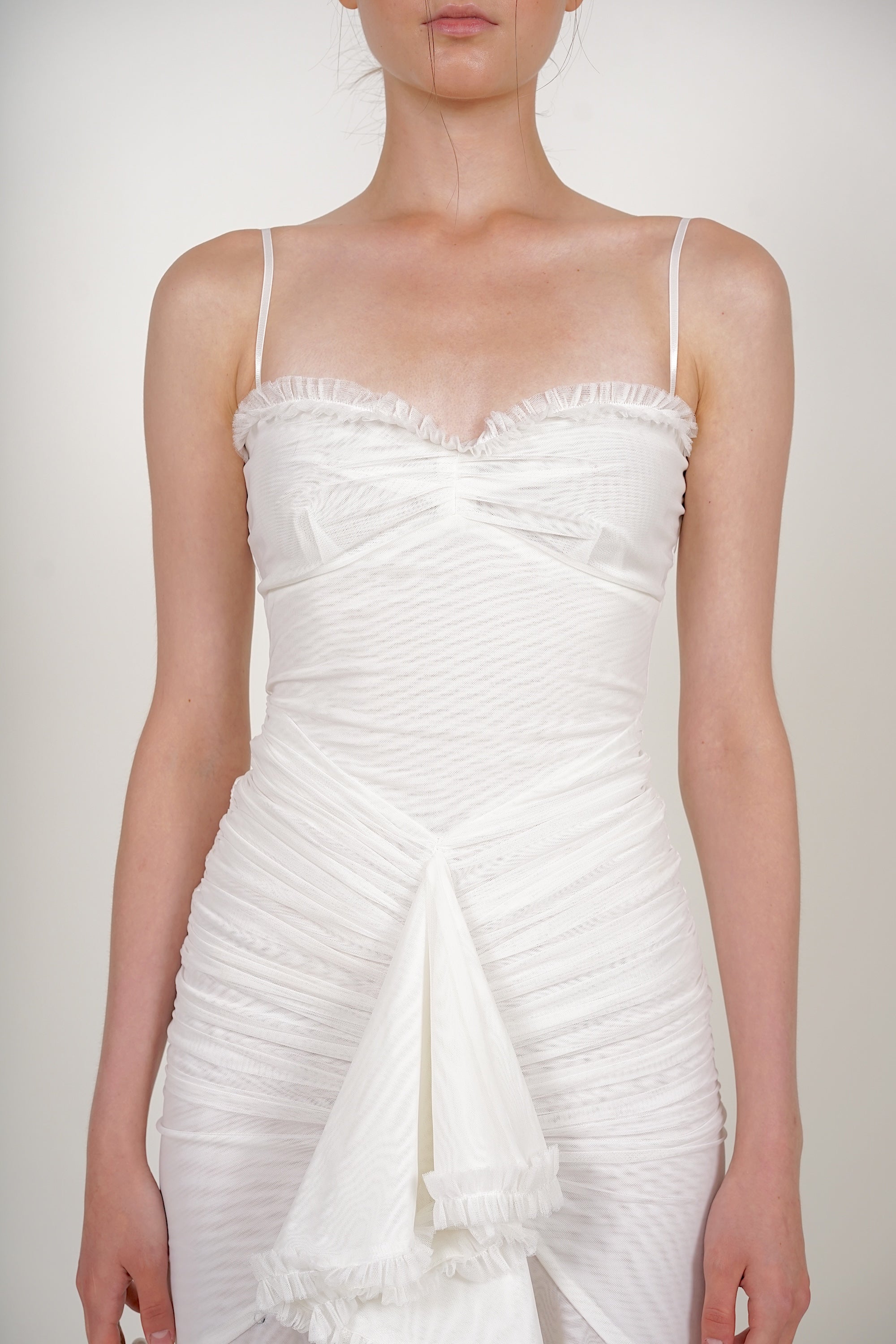 Ruffle Draped Dress in White