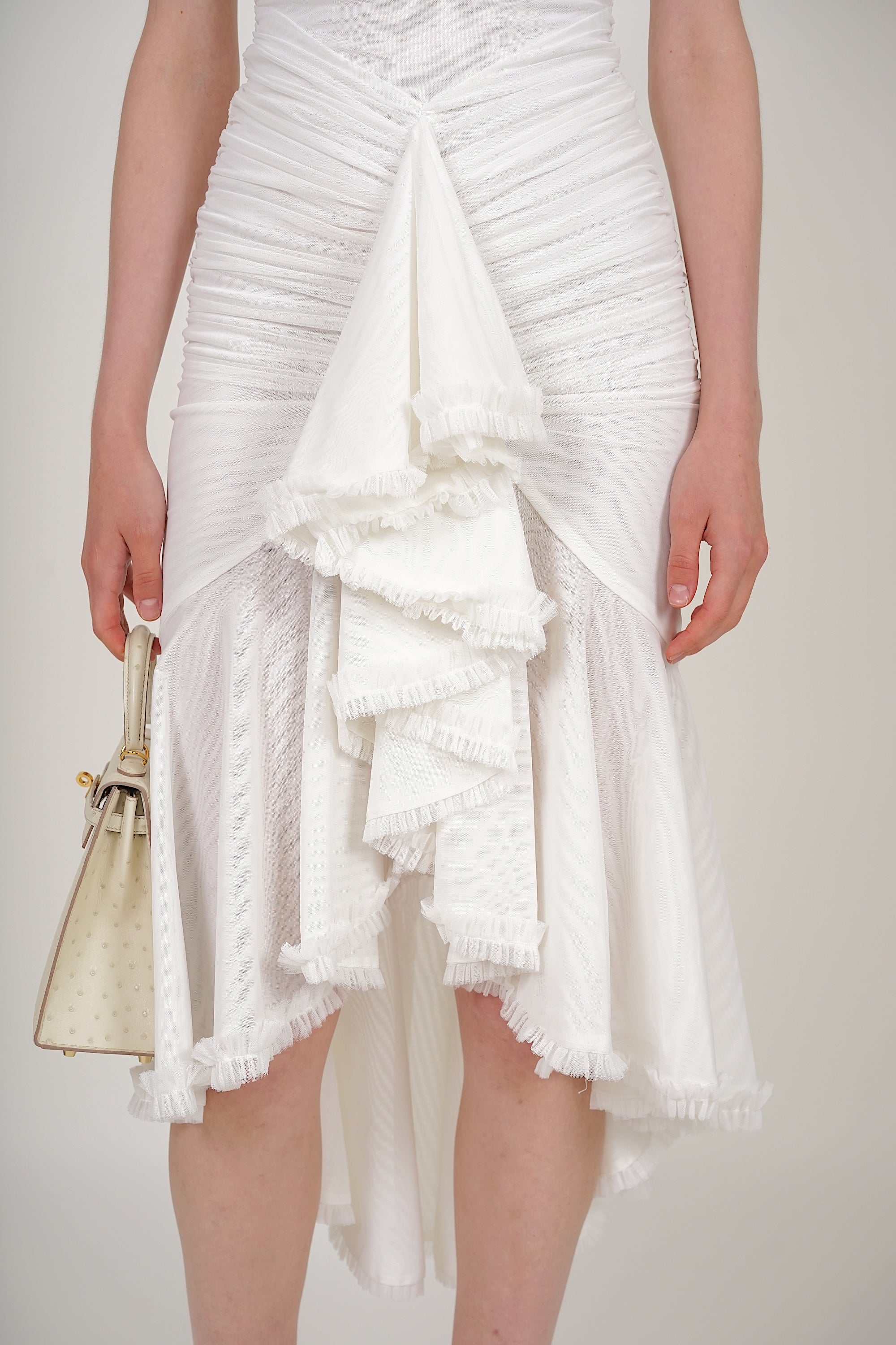 Ruffle Draped Dress in White