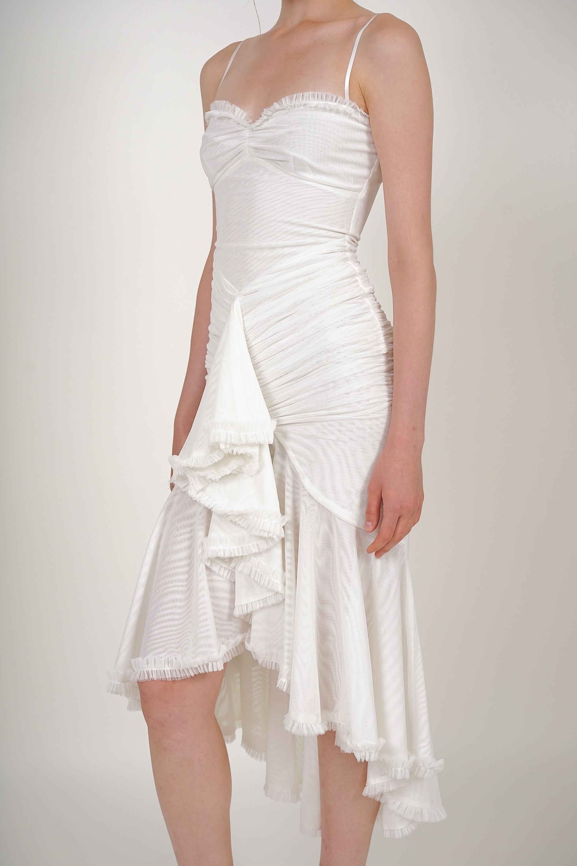 Ruffle Draped Dress in White