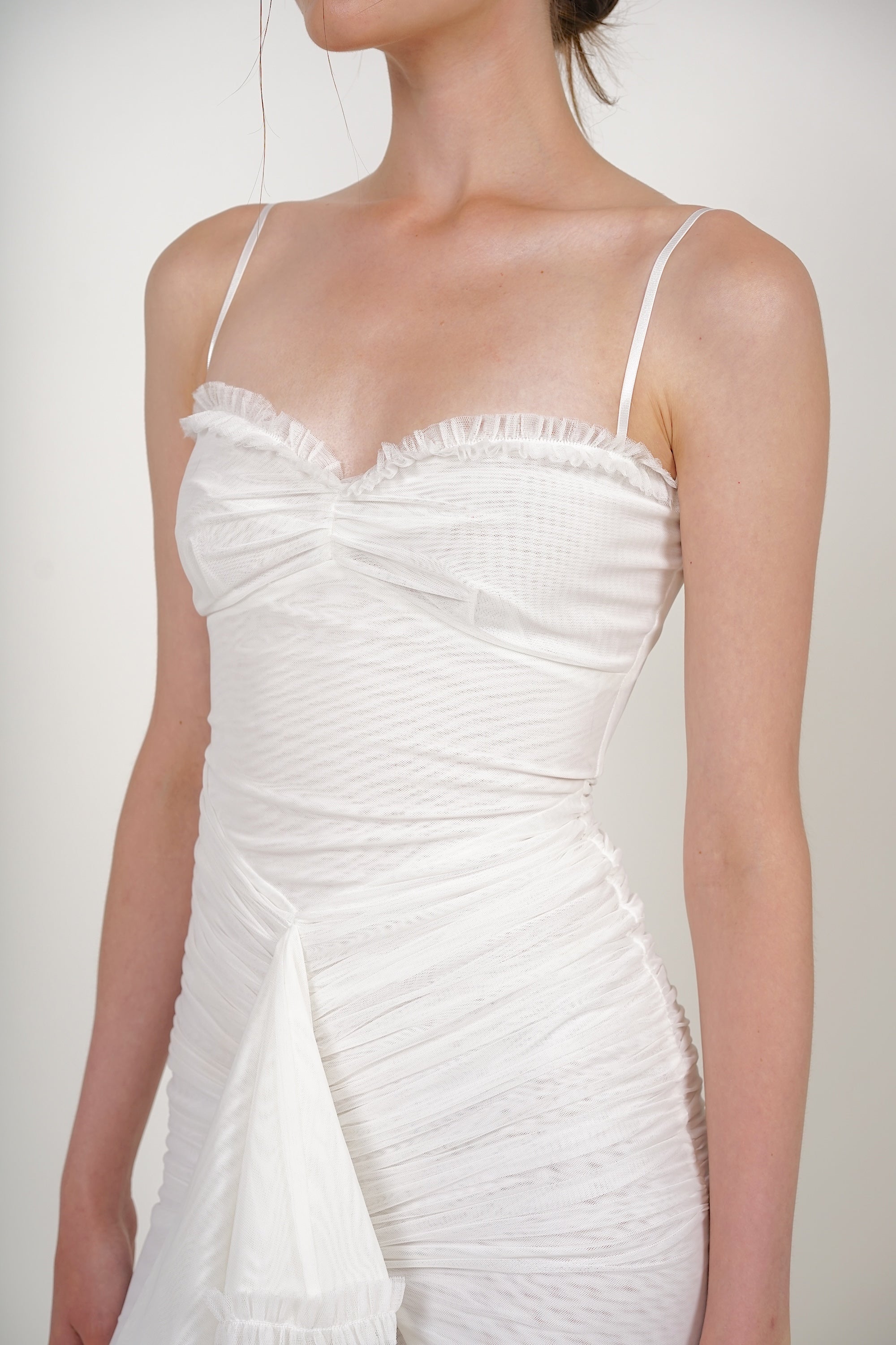 Ruffle Draped Dress in White