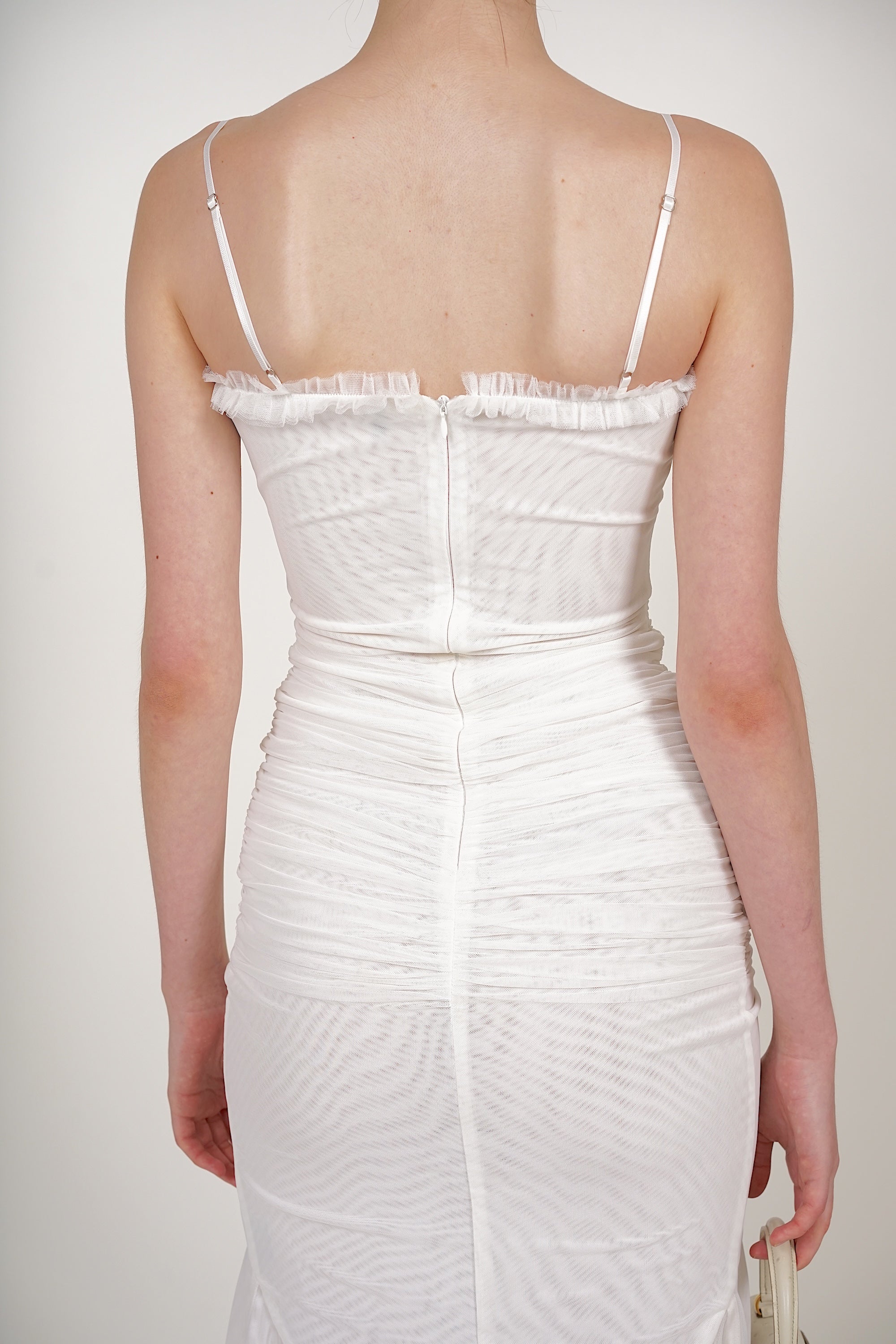 Ruffle Draped Dress in White