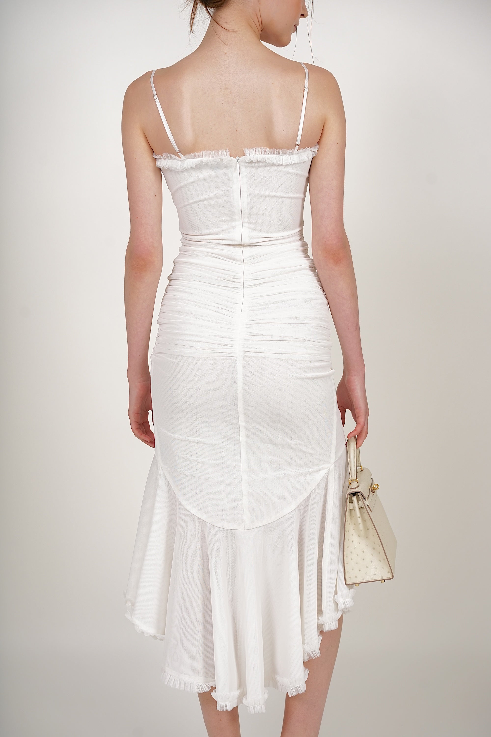 Ruffle Draped Dress in White