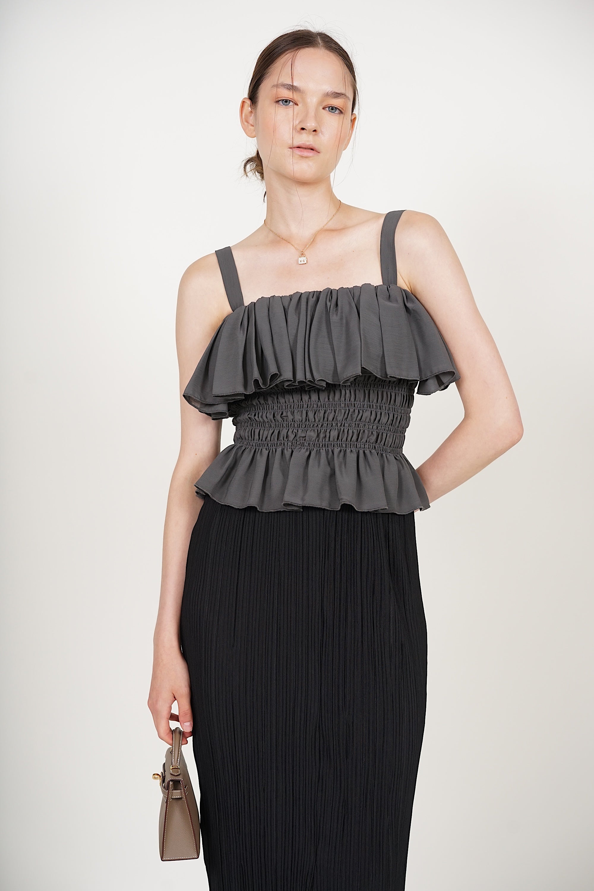 Ruffle Smocked Top in Pebble