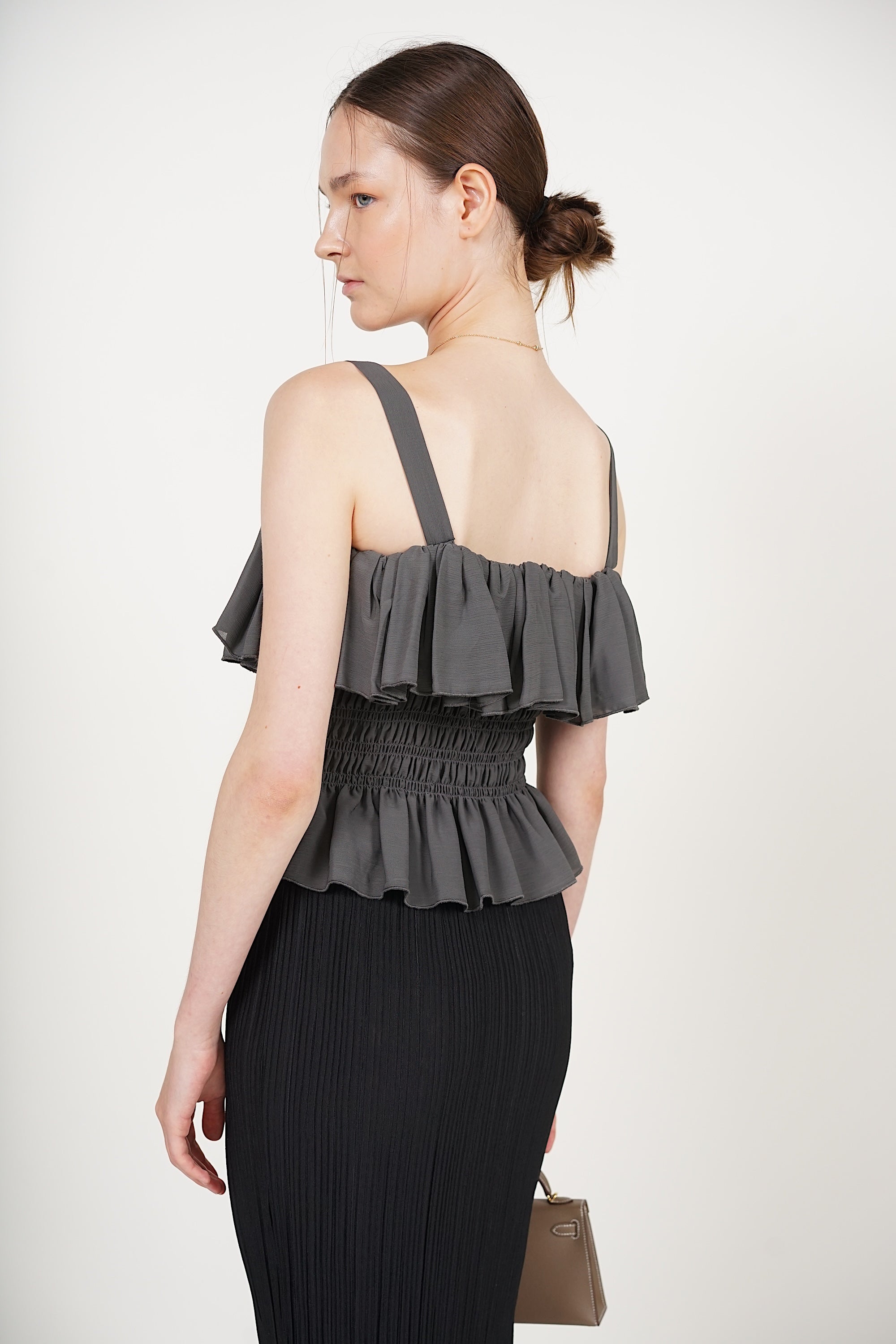 Ruffle Smocked Top in Pebble