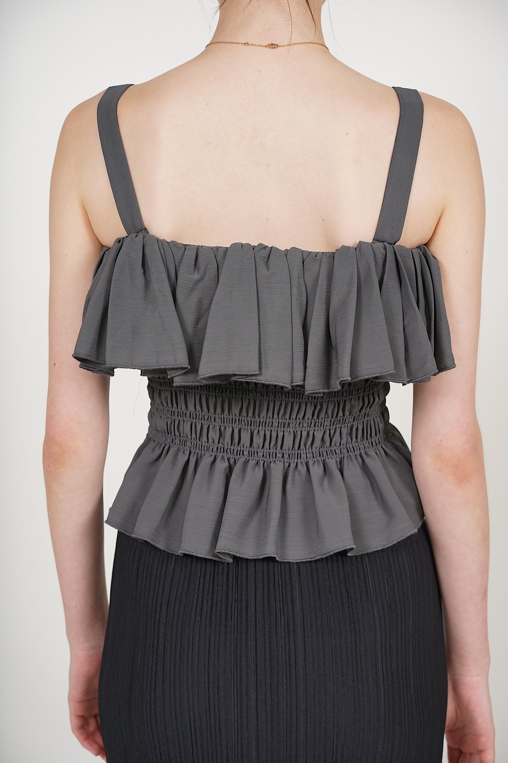 Ruffle Smocked Top in Pebble