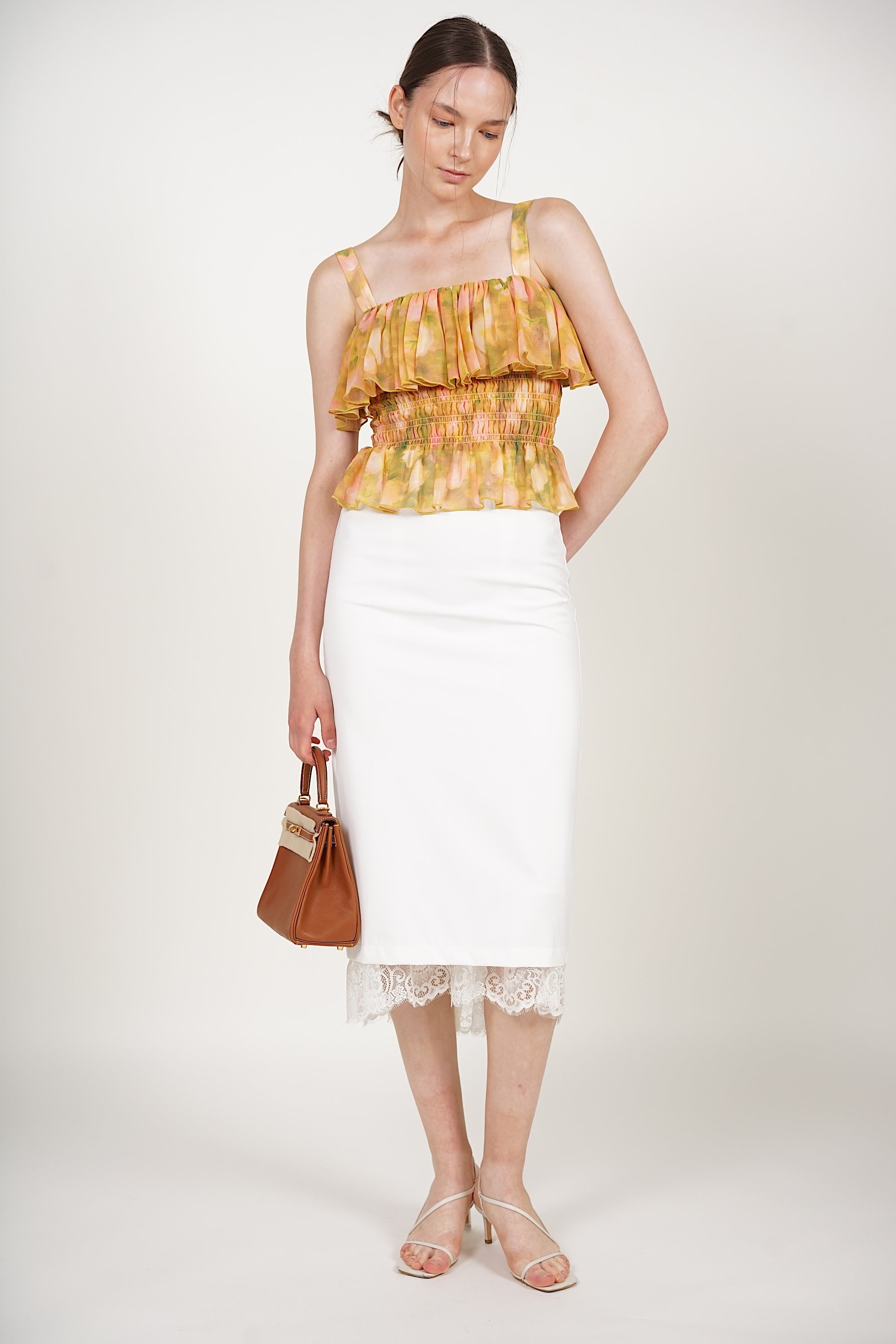 Ruffle Smocked Top in Yellow Floral