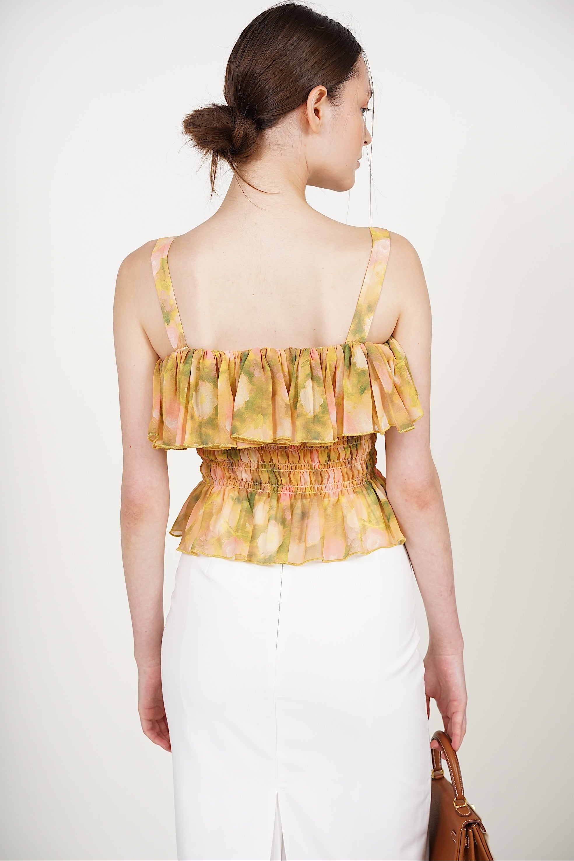 Ruffle Smocked Top in Yellow Floral