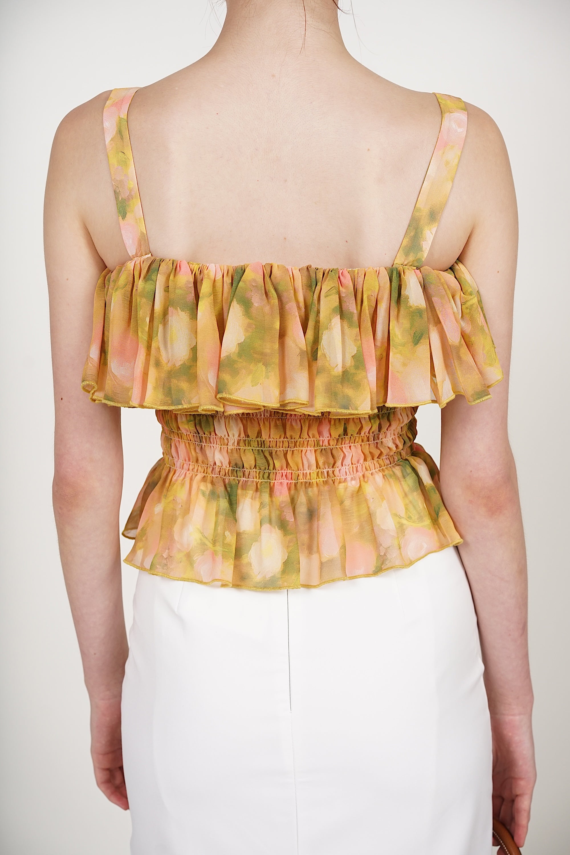 Ruffle Smocked Top in Yellow Floral