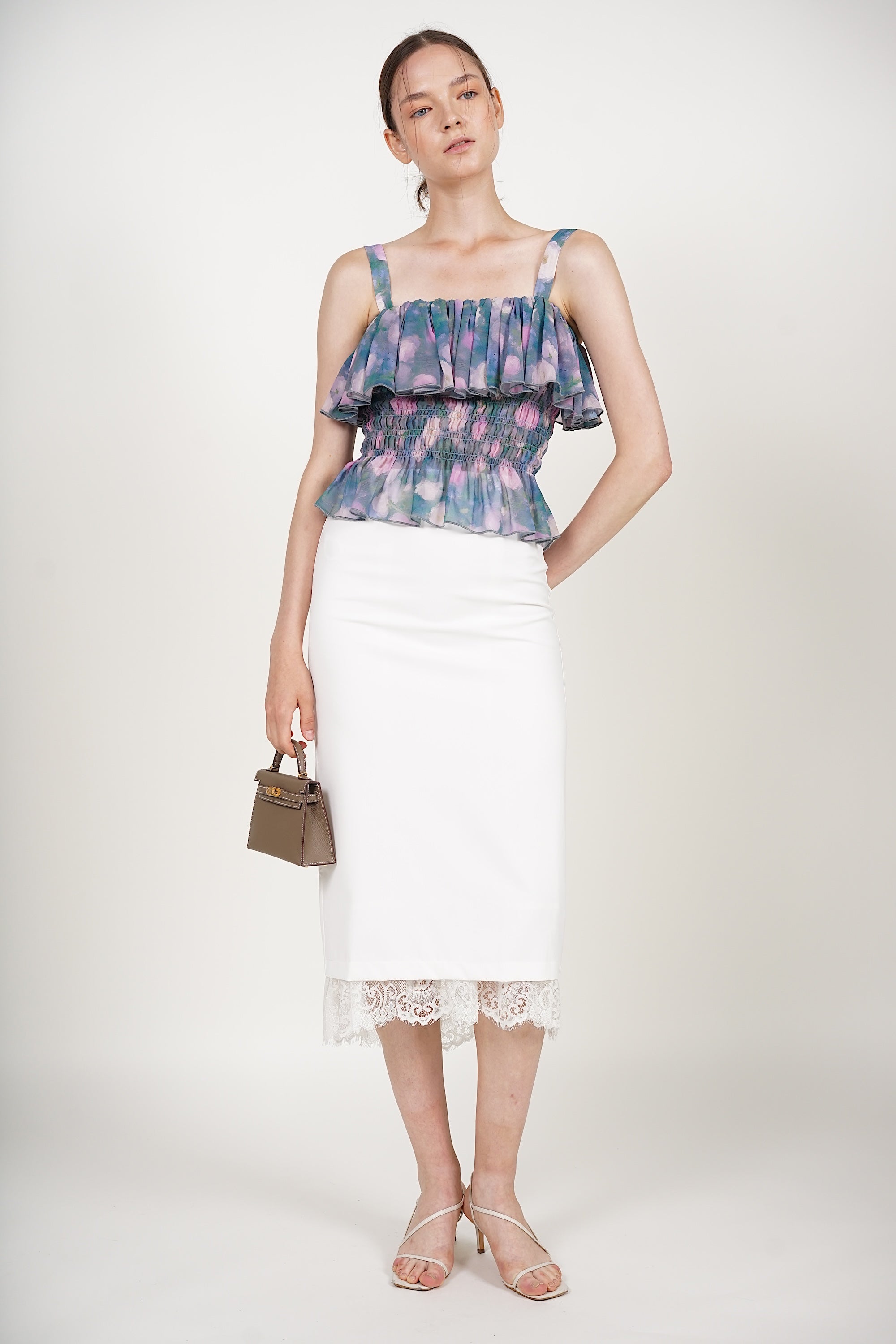 Ruffle Smocked Top in Blue Floral