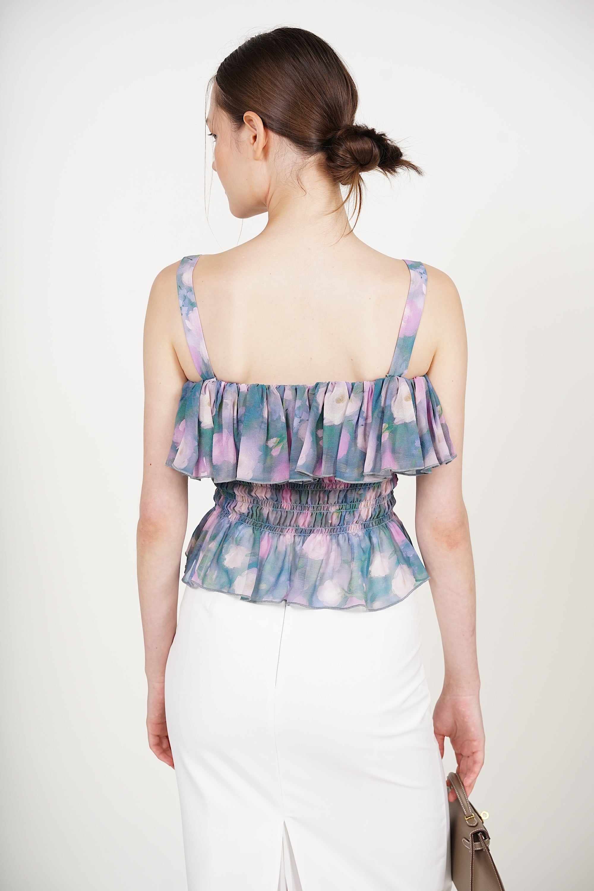 Ruffle Smocked Top in Blue Floral