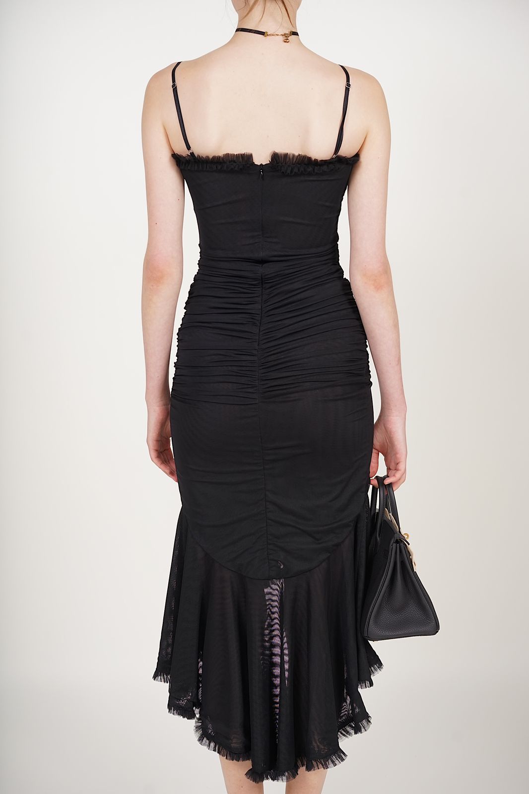 Ruffle Draped Dress in Black