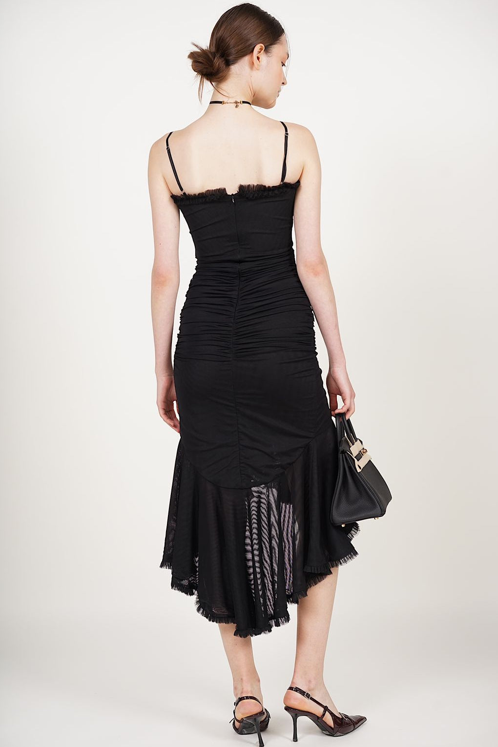 Ruffle Draped Dress in Black