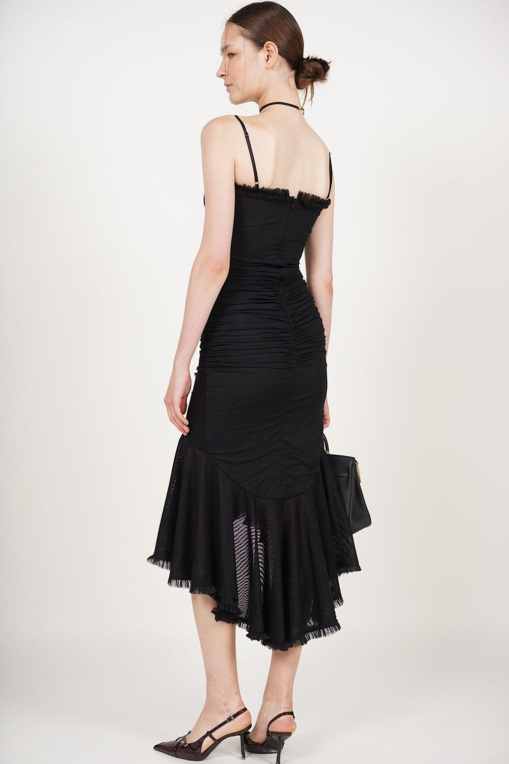 Ruffle Draped Dress in Black
