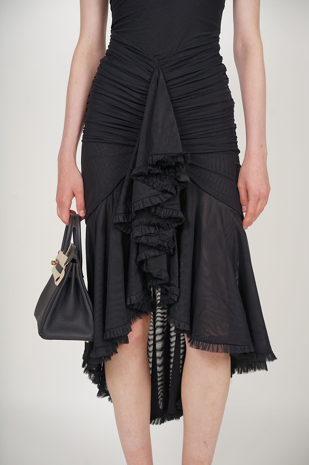 Ruffle Draped Dress in Black