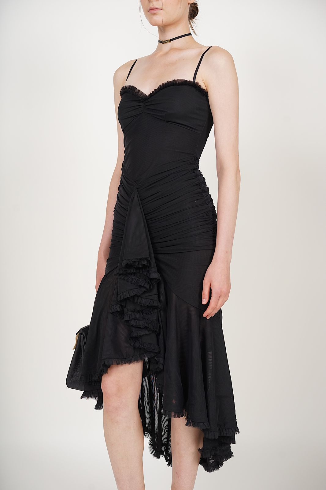 Ruffle Draped Dress in Black