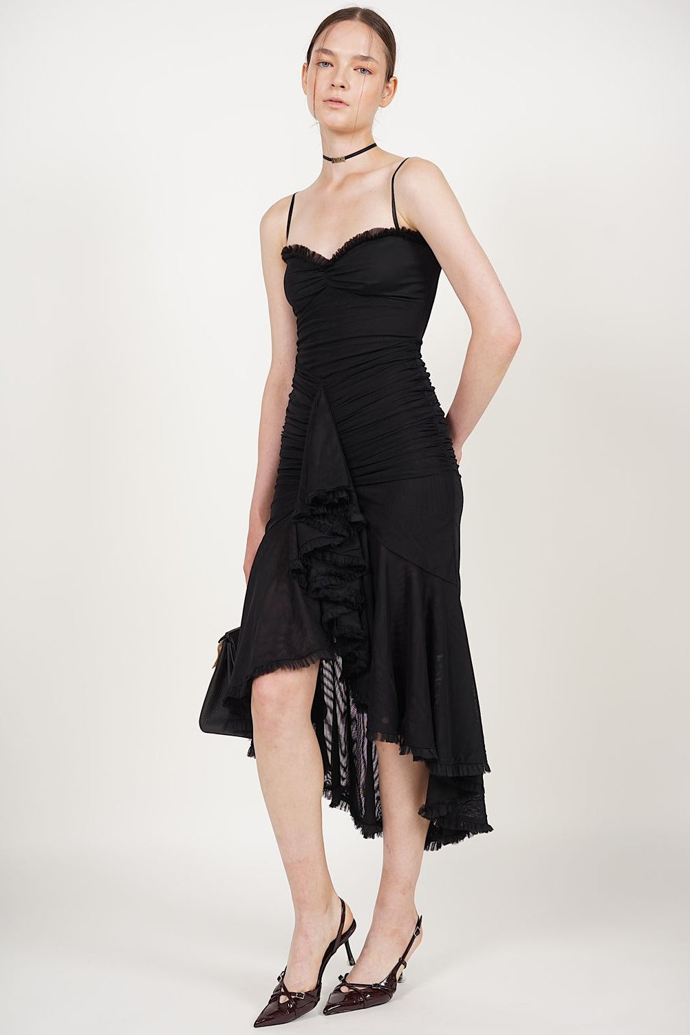 Ruffle Draped Dress in Black