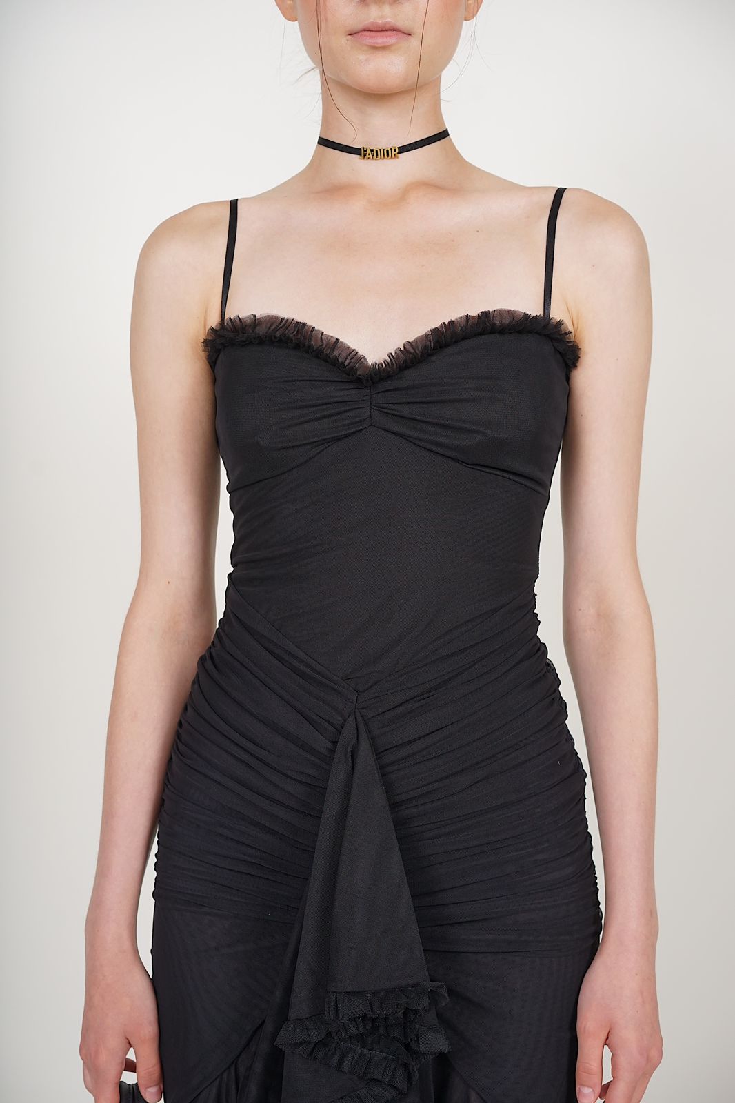 Ruffle Draped Dress in Black