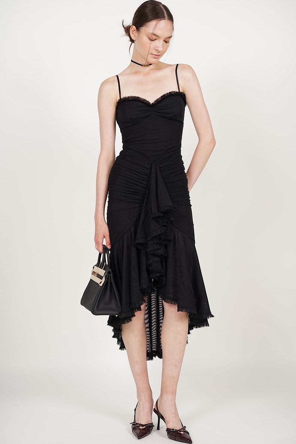 Ruffle Draped Dress in Black