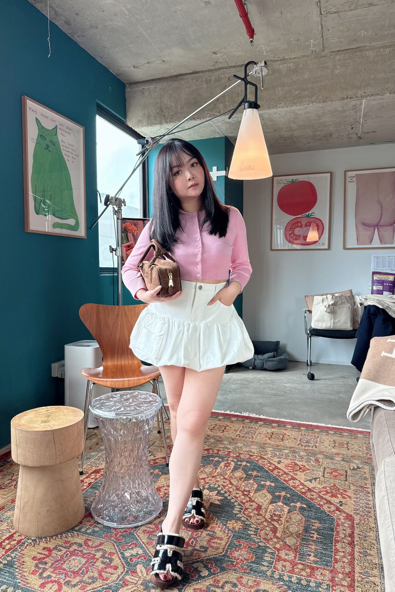 Bubble-Hem Skorts in White