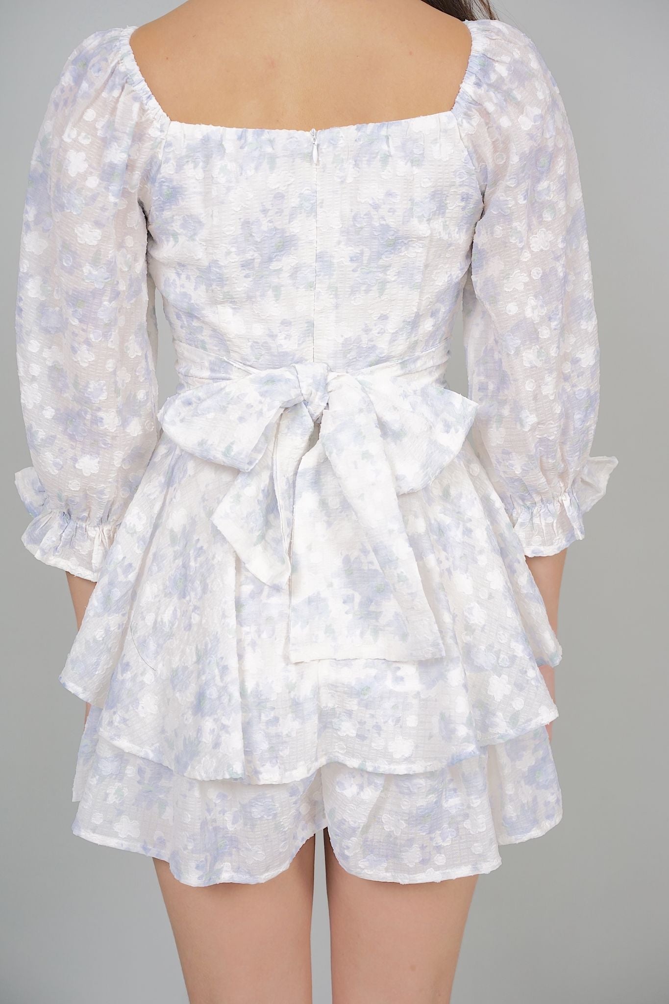 Renee Puffy Ruffled Romper in Blue Floral