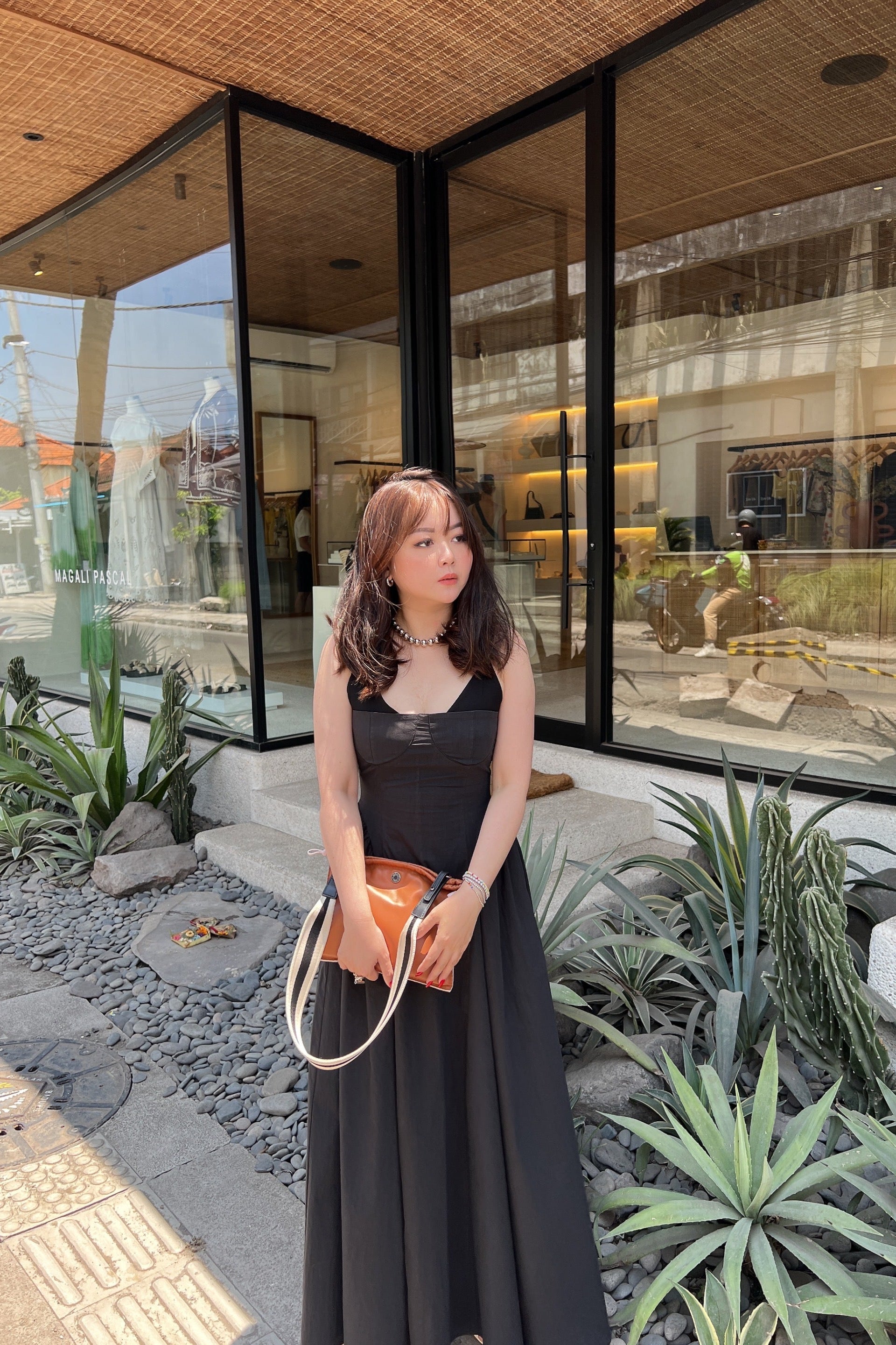 Bustier Gathered Dress in Black