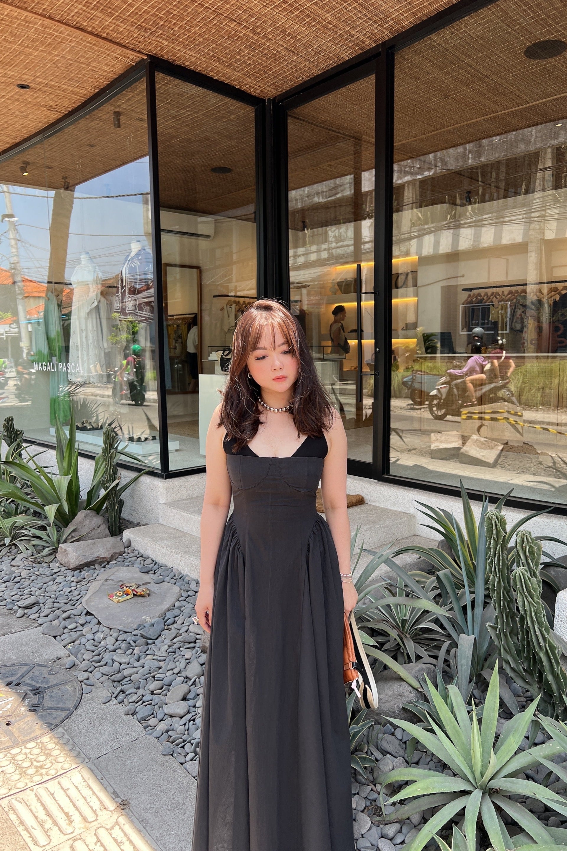 Bustier Gathered Dress in Black