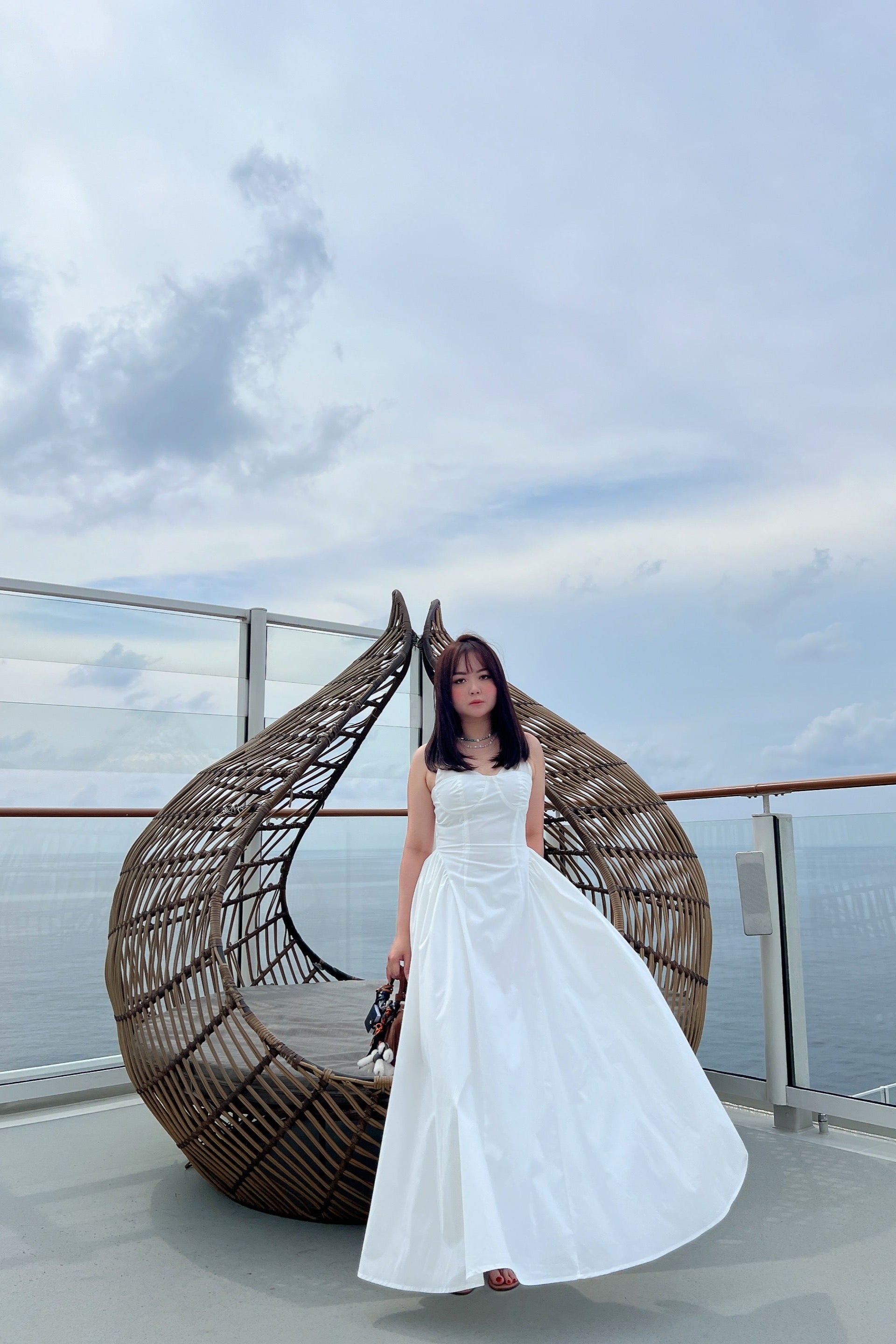 Bustier Gathered Dress in White